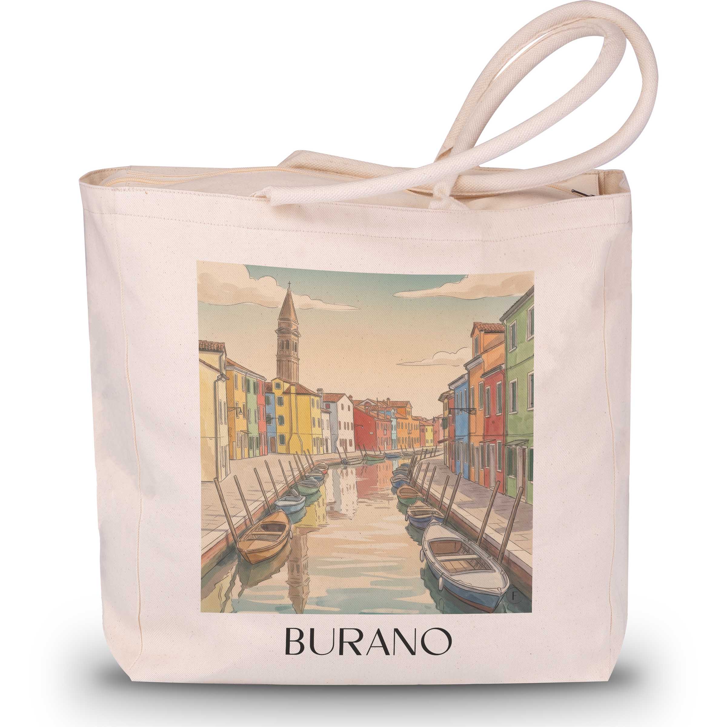 Burano Shopping Tasche - Venedig - Italien Tote Bag - Einkaufstasche im Aquarell Stil - favplace