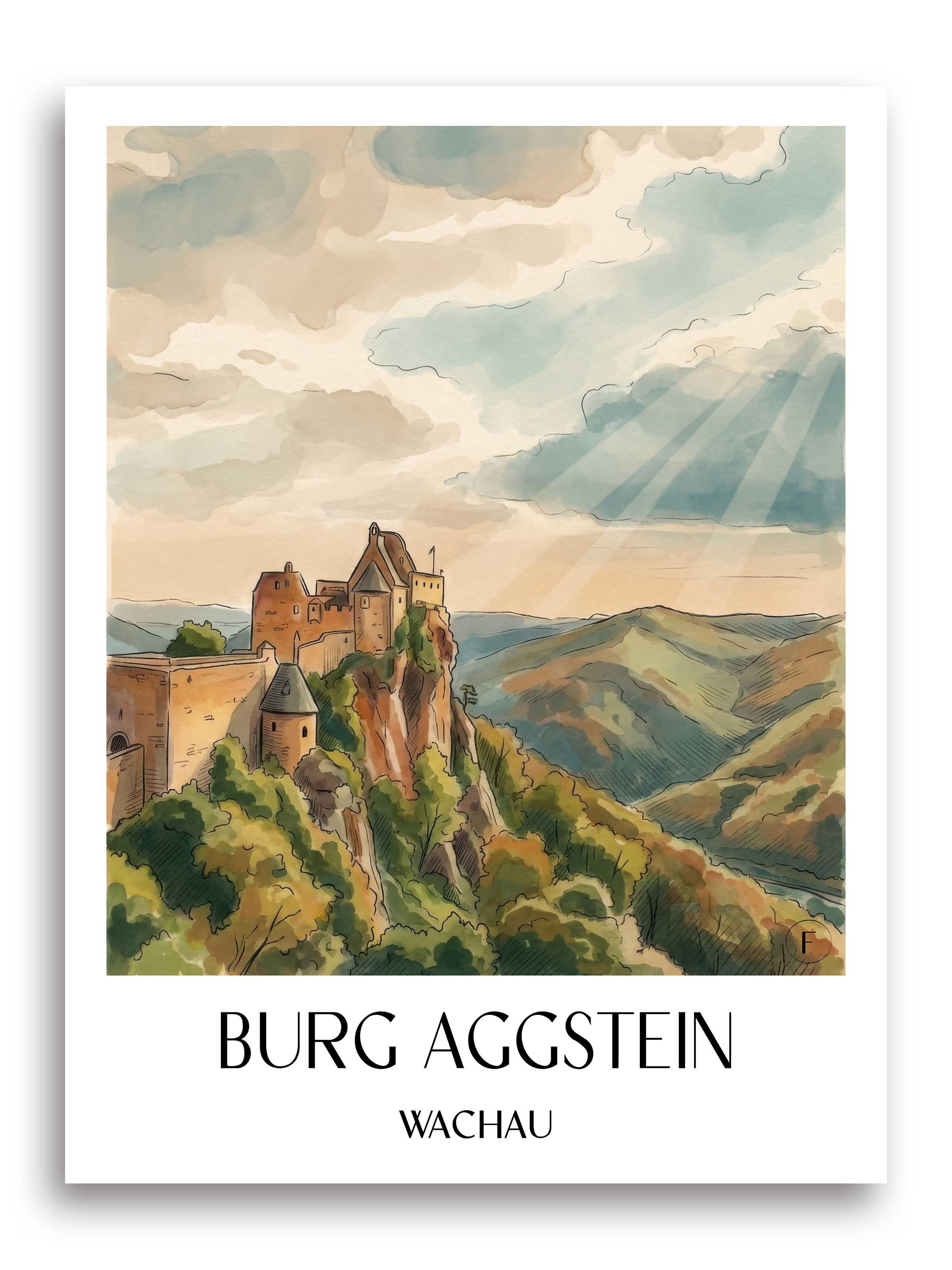 burg-aggstein-wachau-österreich-poster-aquarell