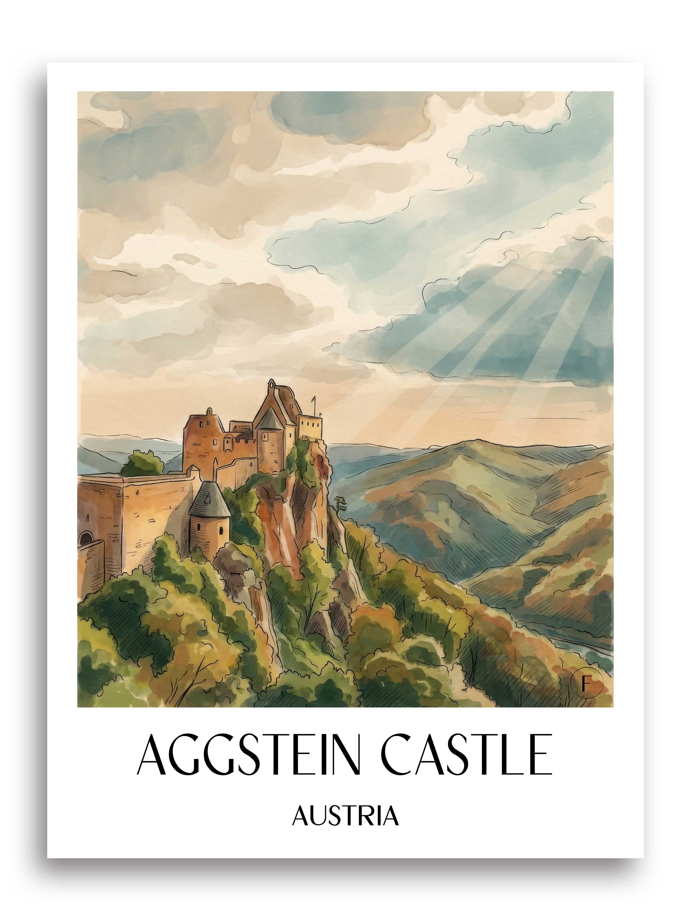 Burg Aggstein Poster - Wachau - Österreich Kunstdruck - Aquarell von A4 bis A1 - favplace