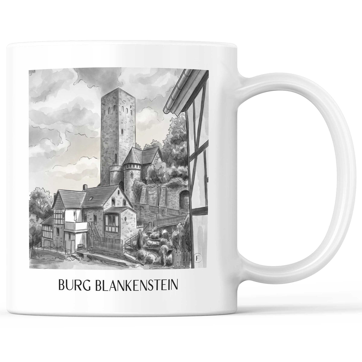 burg-blankenstein-hattingen-deutschland-kaffeebecher-aquarell-schwarz-weiss