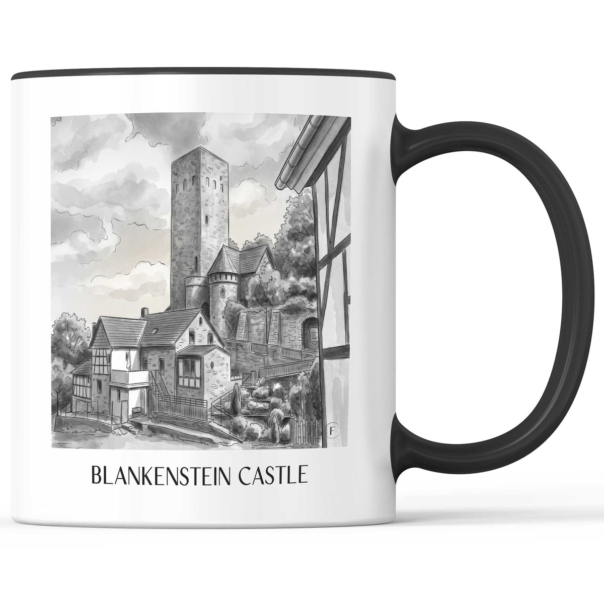 Burg Blankenstein Kaffeebecher - Hattingen - Deutschland Becher - Kaffeetasse im Aquarell Schwarz-Weiß Stil - favplace
