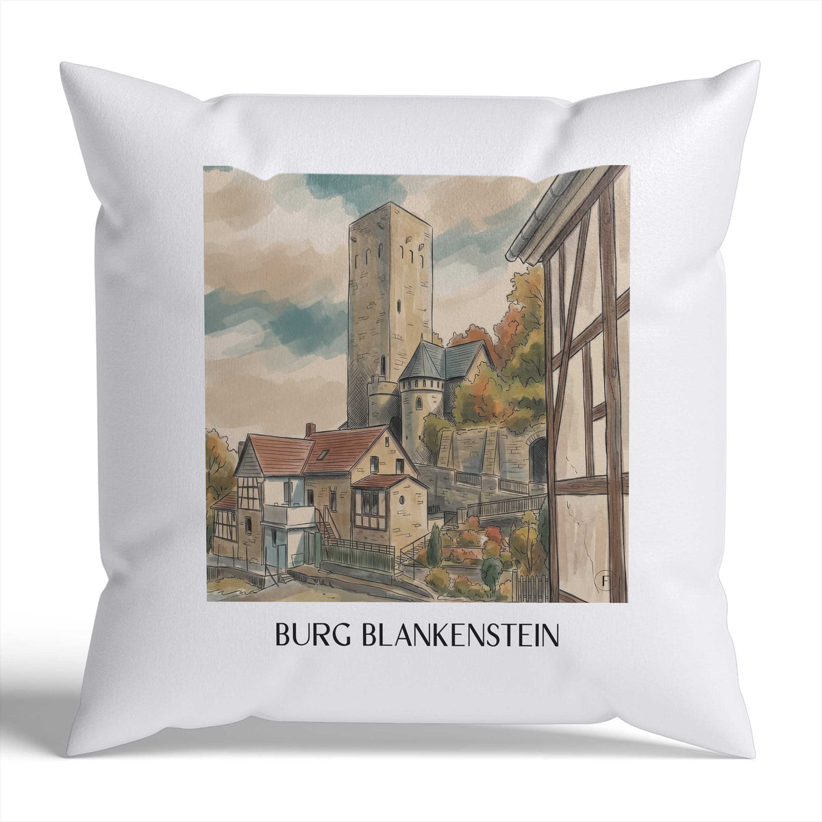 burg-blankenstein-hattingen-deutschland-kissenbezug-aquarell