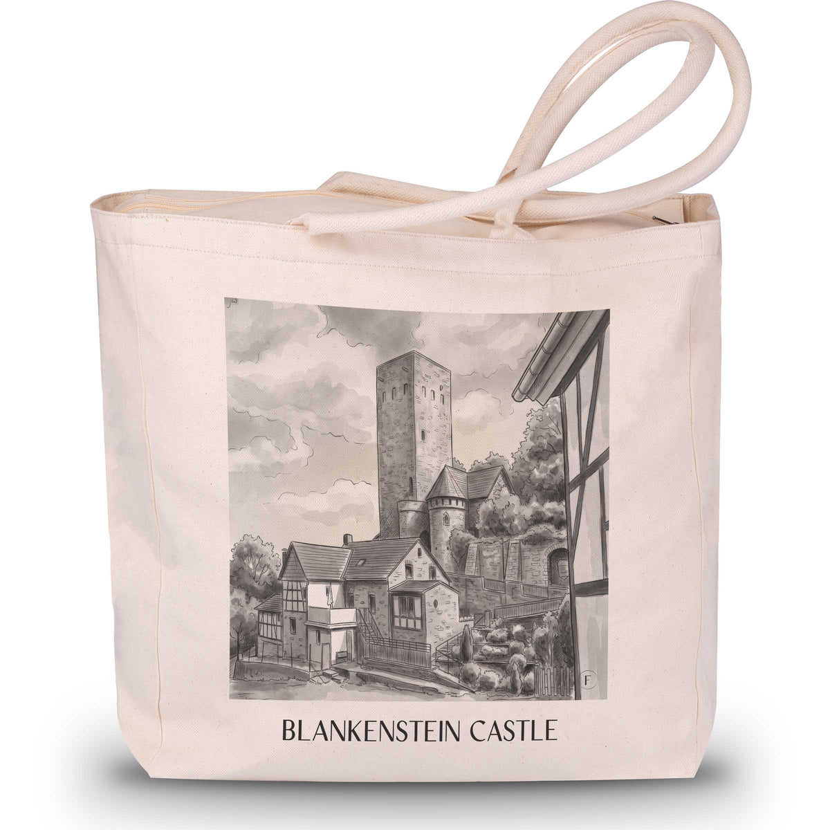 Burg Blankenstein Shopping Tasche - Hattingen - Deutschland Tote Bag - Einkaufstasche im Aquarell Schwarz-Weiß Stil - favplace