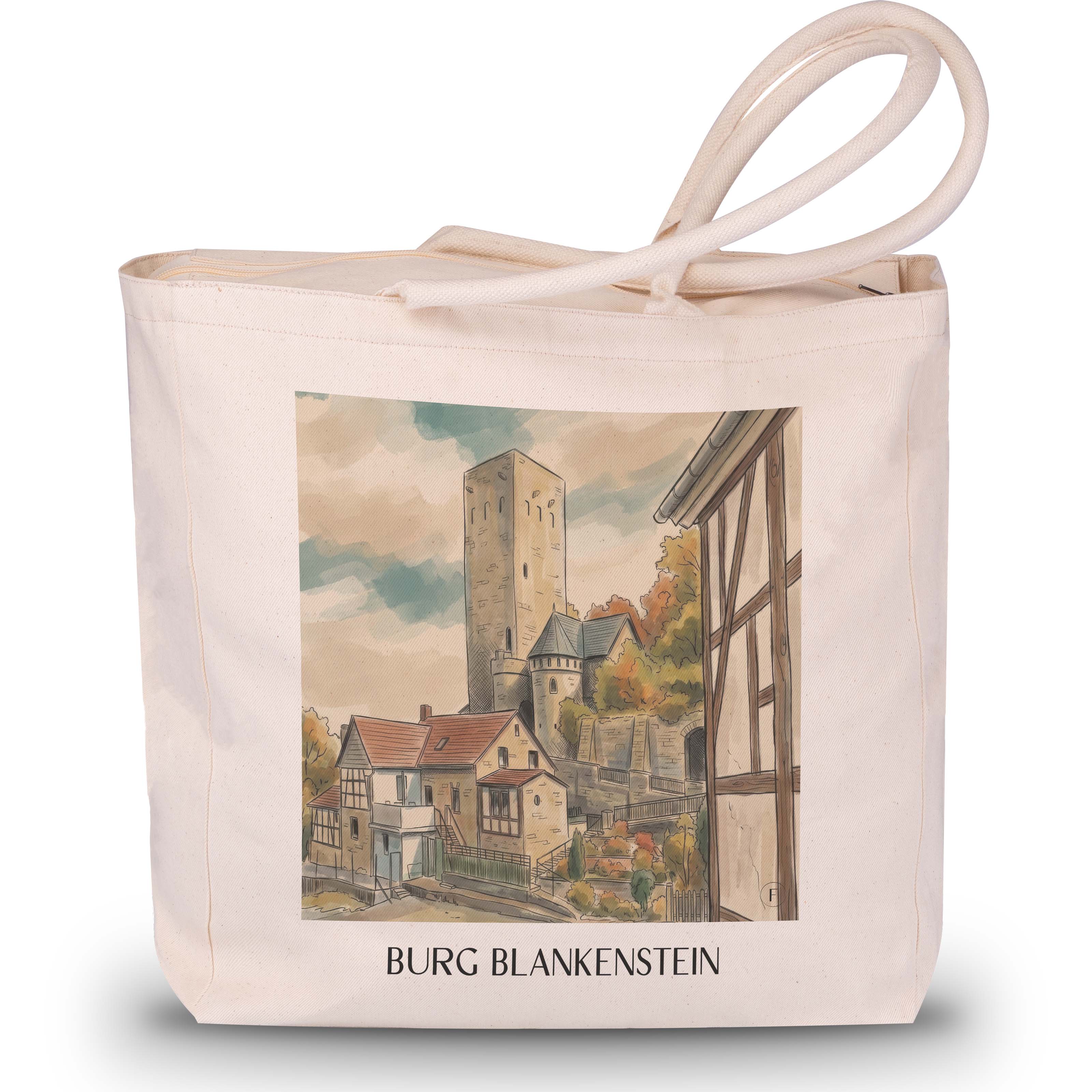 burg-blankenstein-hattingen-deutschland-einkaufstasche-aquarell
