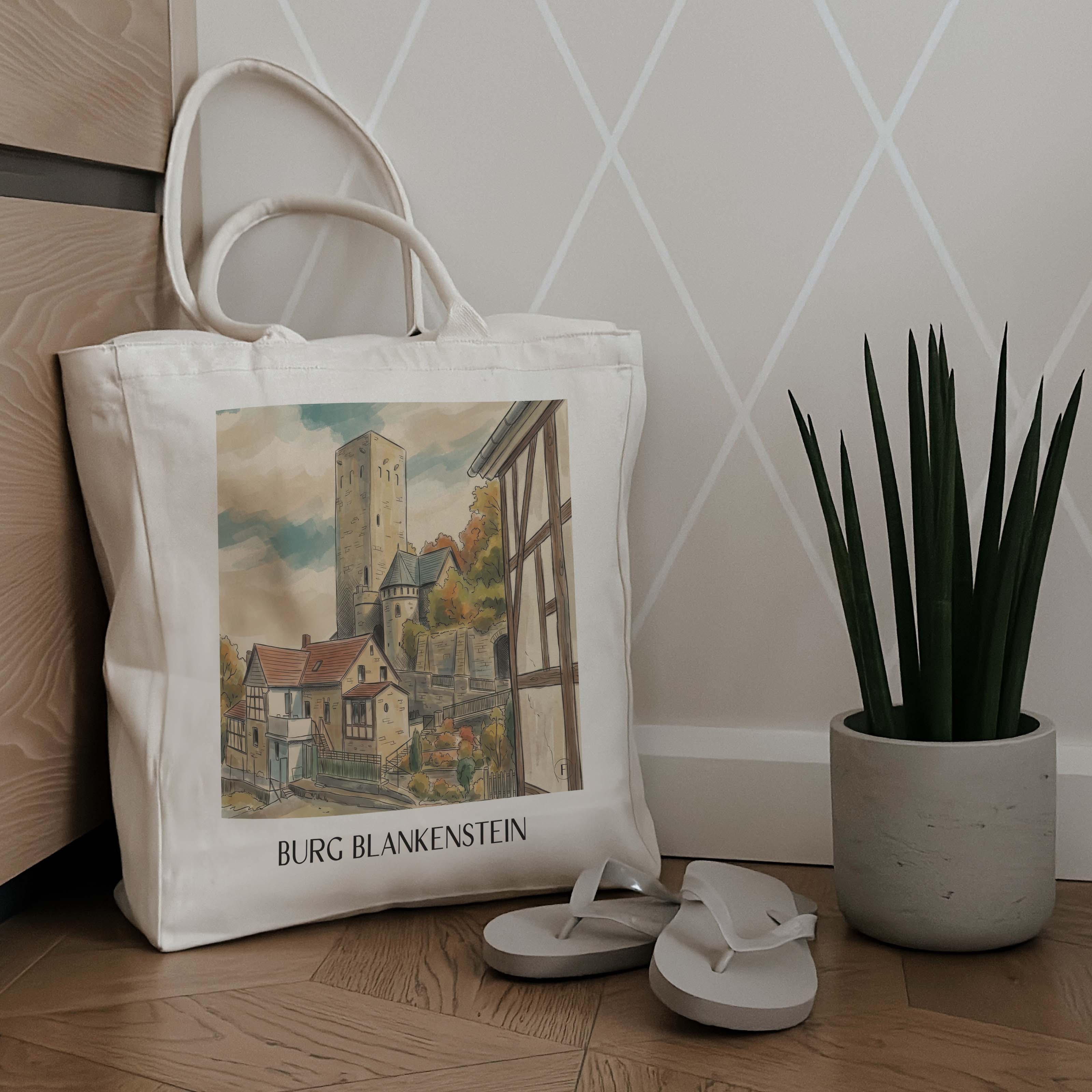 burg-blankenstein-hattingen-deutschland-einkaufstasche-aquarell