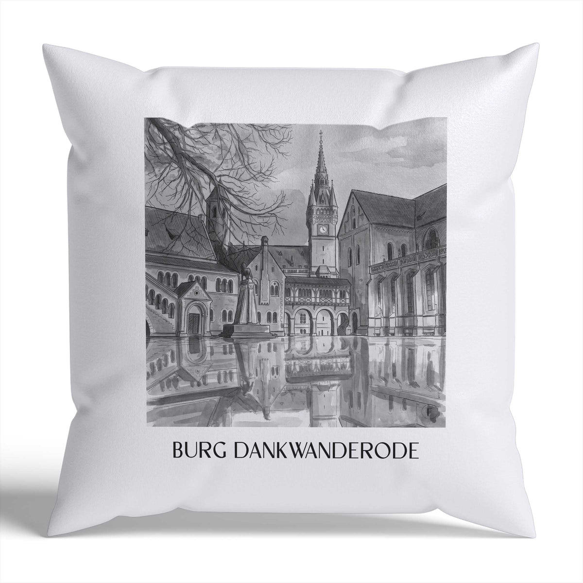 burg-dankwanderode-niedersachsen-deutschland-kissenbezug-aquarell-schwarz-weiss