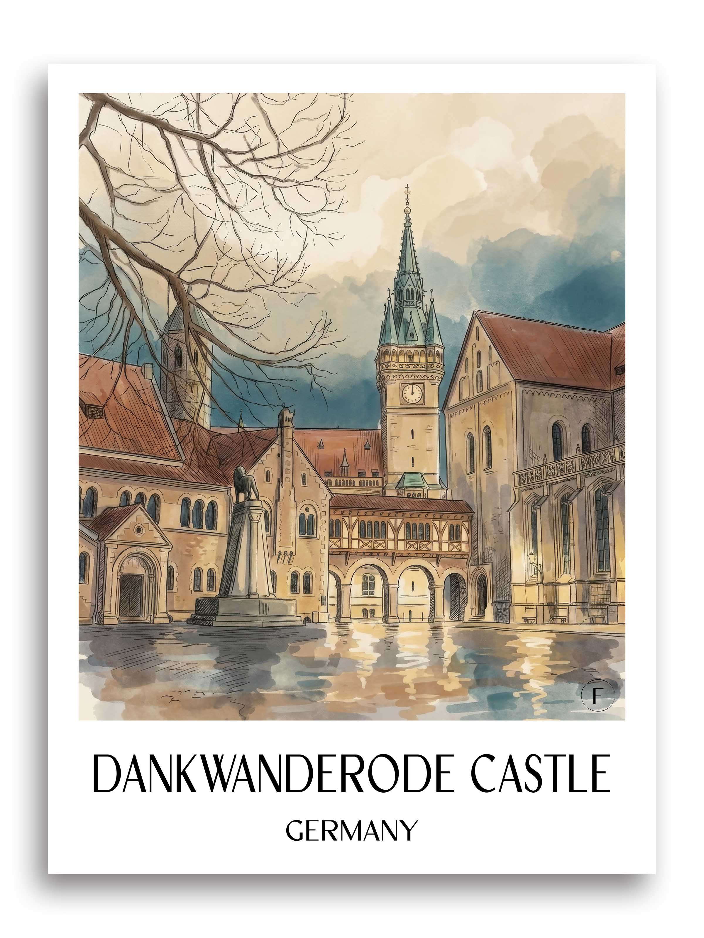 Burg Dankwanderode Poster - Niedersachsen - Deutschland Kunstdruck - Aquarell von A4 bis A1 - favplace