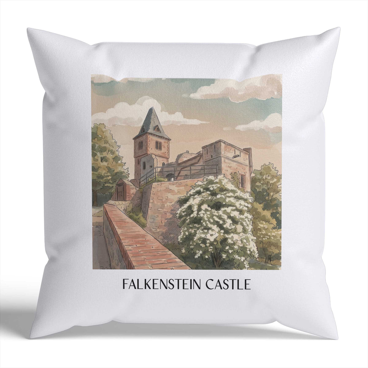 Burg Falkenstein Kissenhülle - Zierkissen Bezug - Mühltal - Deutschland Kissen bzw. Kissenbezug im Aquarell Stil - favplace