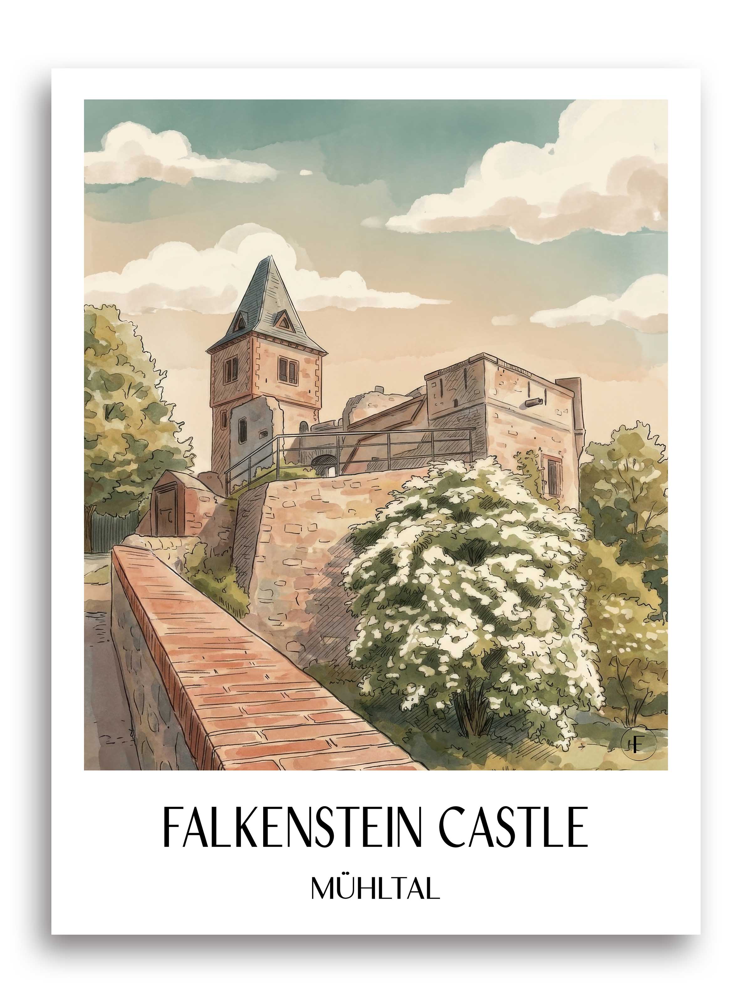 Burg Falkenstein Poster - Mühltal - Deutschland Kunstdruck - Aquarell von A4 bis A1 - favplace