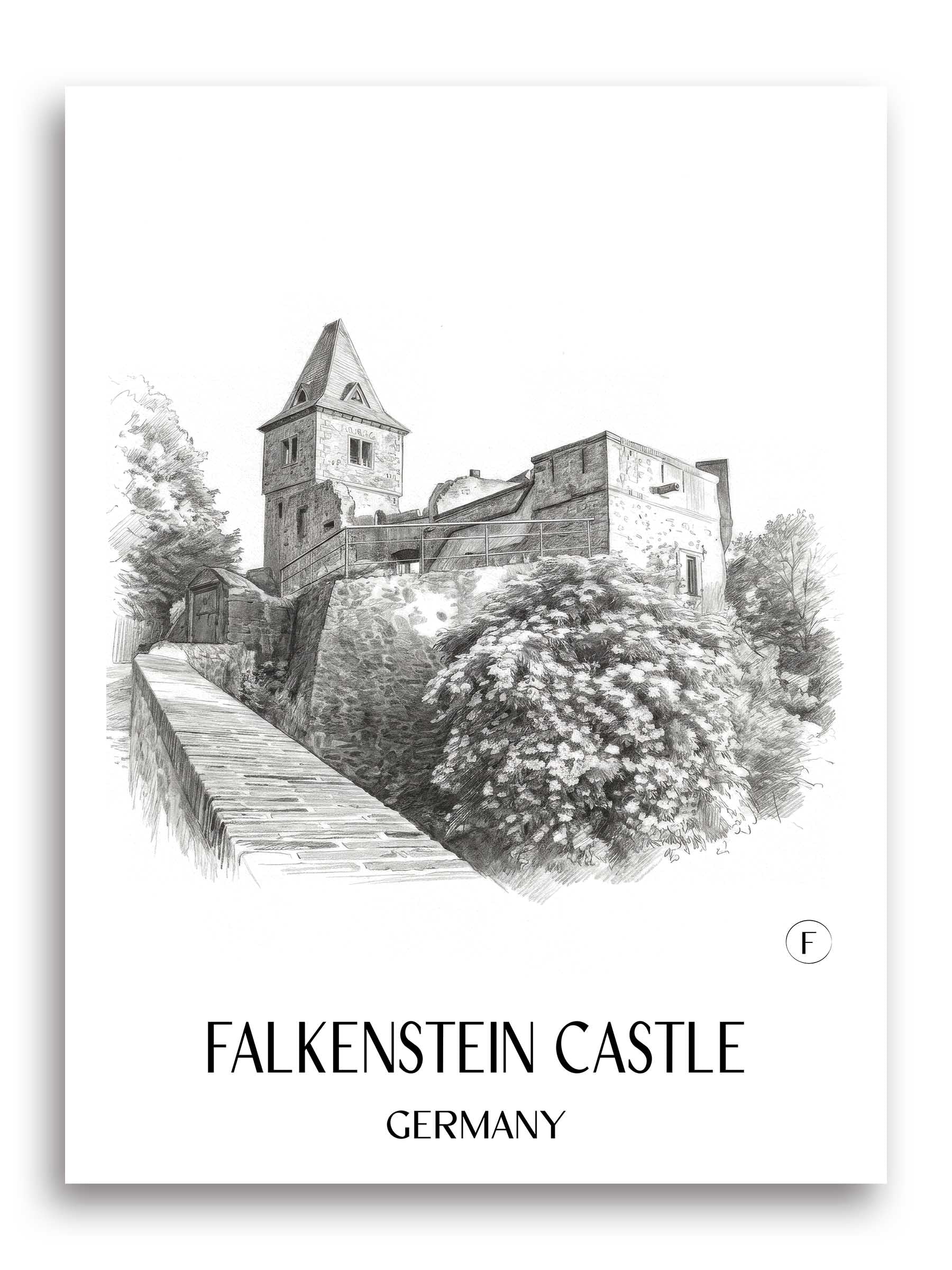 Burg Falkenstein Poster - Mühltal - Deutschland Kunstdruck - Zeichnung von A4 bis A1