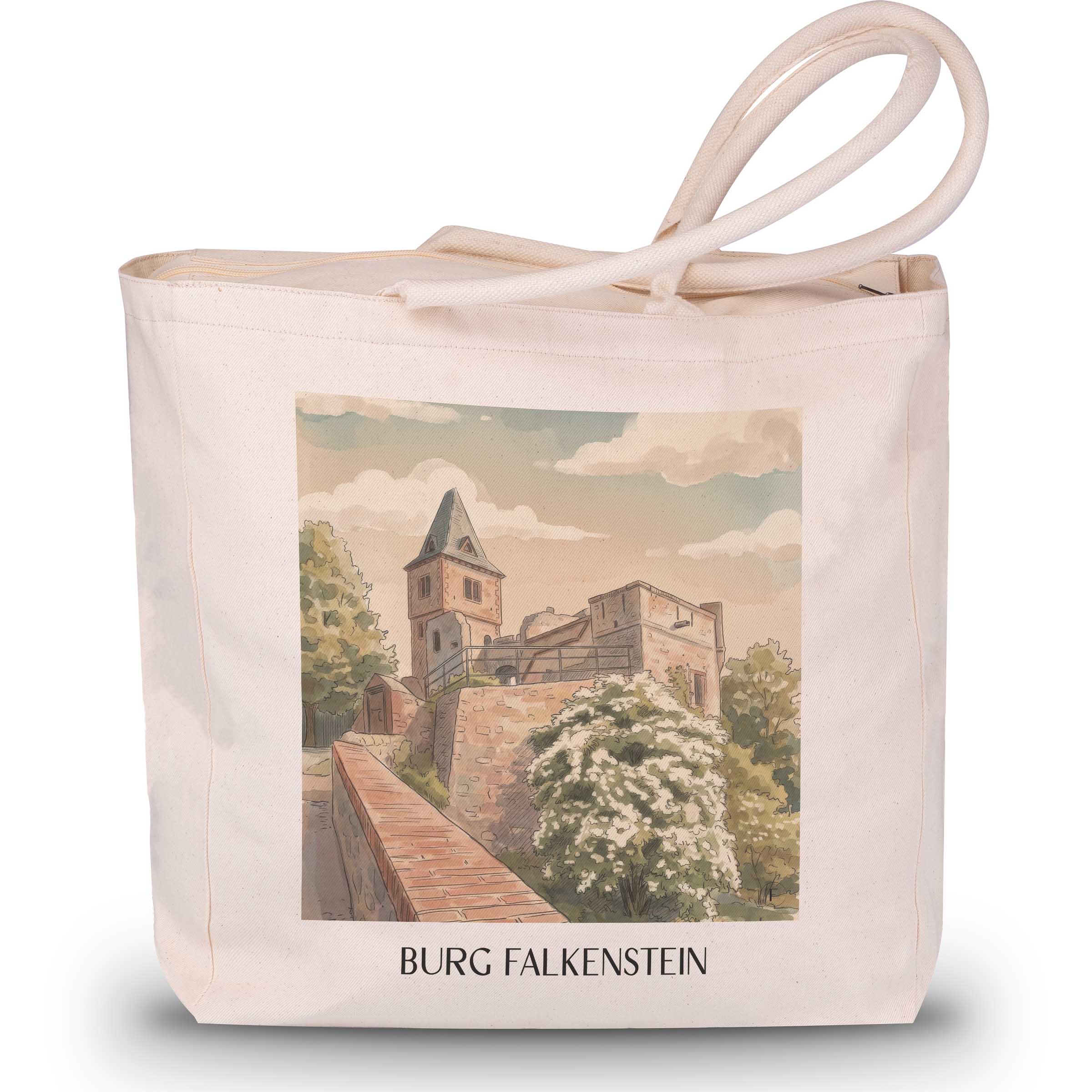 burg-falkenstein-mühltal-deutschland-einkaufstasche-aquarell