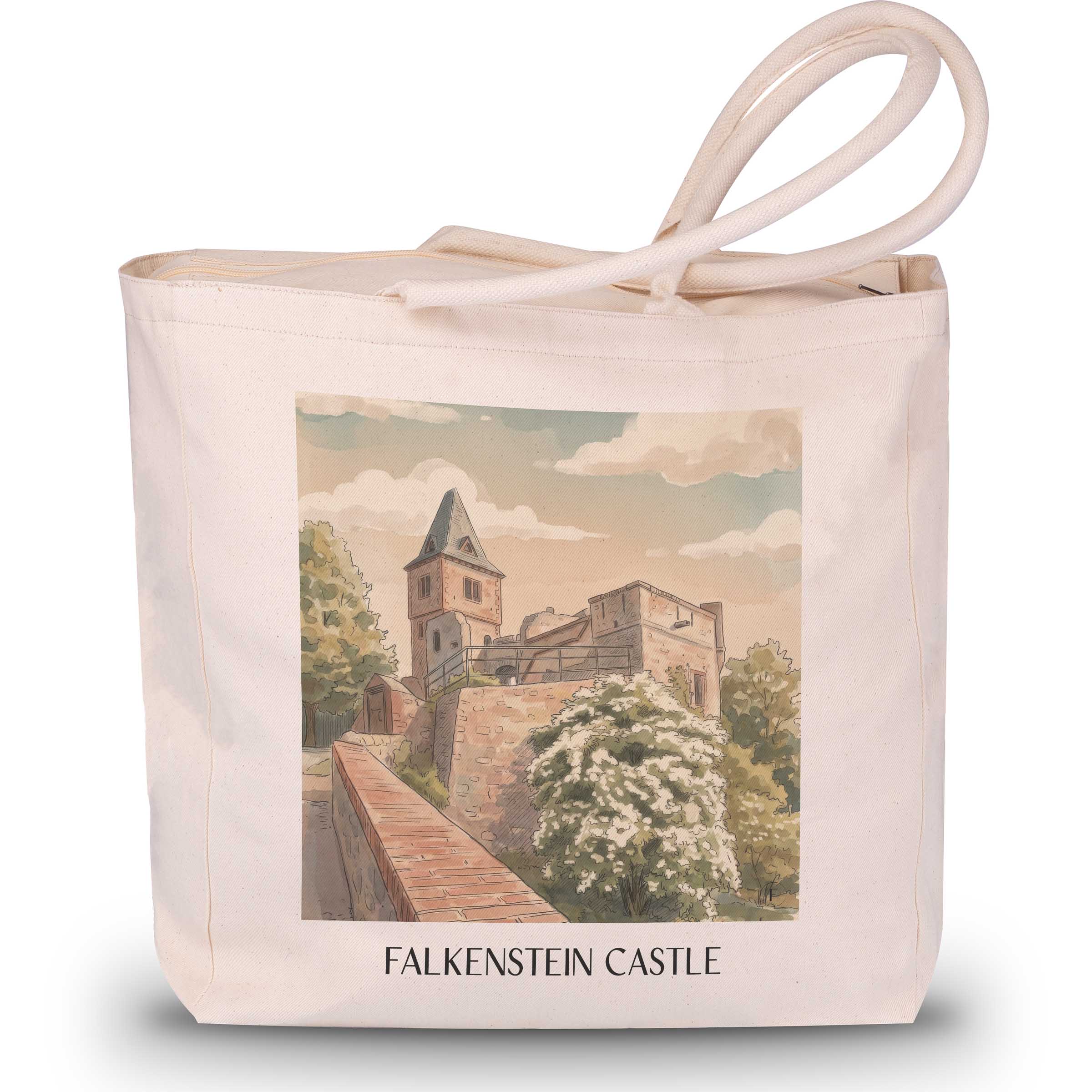 Burg Falkenstein Shopping Tasche - Mühltal - Deutschland Tote Bag - Einkaufstasche im Aquarell Stil - favplace