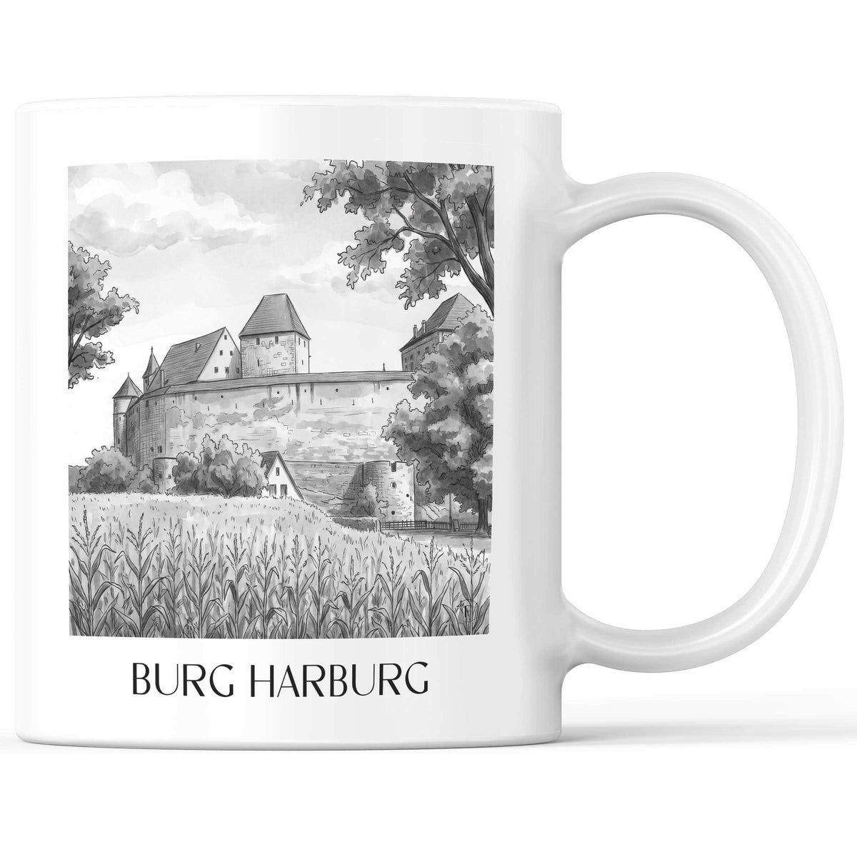 burg-harburg-schwaben-deutschland-kaffeebecher-aquarell-schwarz-weiss