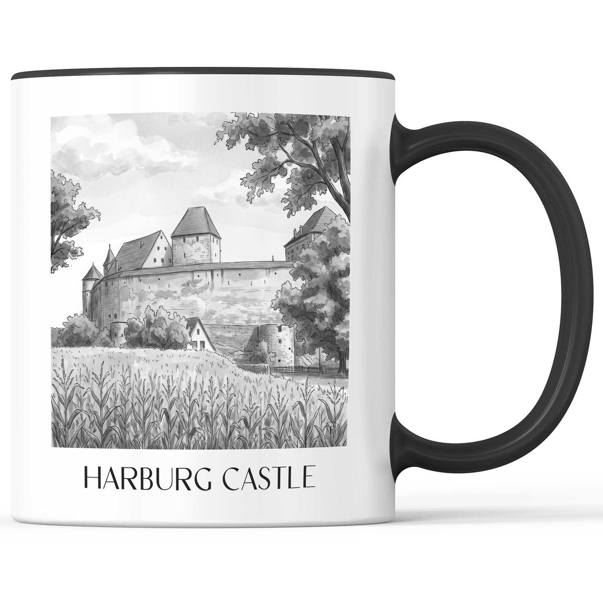 Burg Harburg Kaffeebecher - Schwaben - Deutschland Becher - Kaffeetasse im Aquarell Schwarz-Weiß Stil - favplace