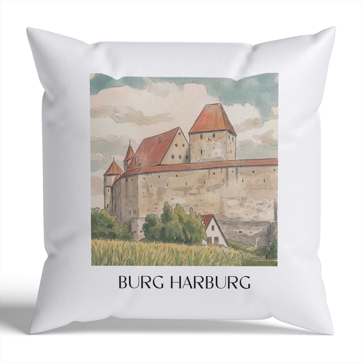 burg-harburg-schwaben-deutschland-kissenbezug-aquarell