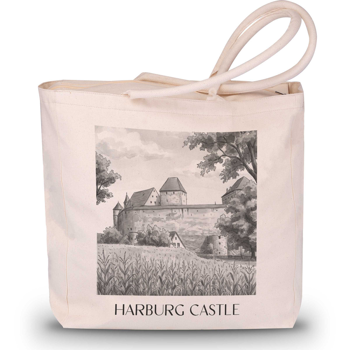 Burg Harburg Shopping Tasche - Schwaben - Deutschland Tote Bag - Einkaufstasche im Aquarell Schwarz-Weiß Stil - favplace
