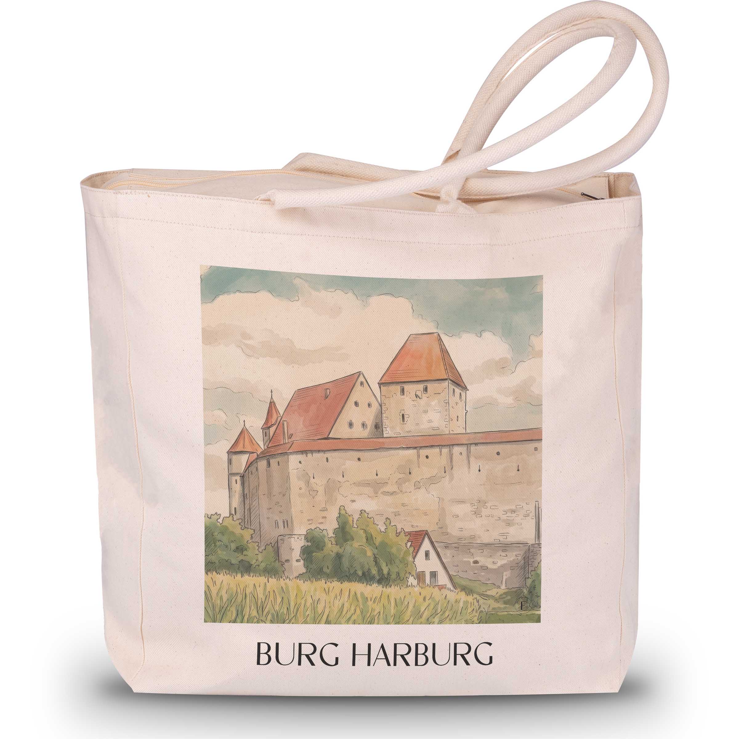 burg-harburg-schwaben-deutschland-einkaufstasche-aquarell