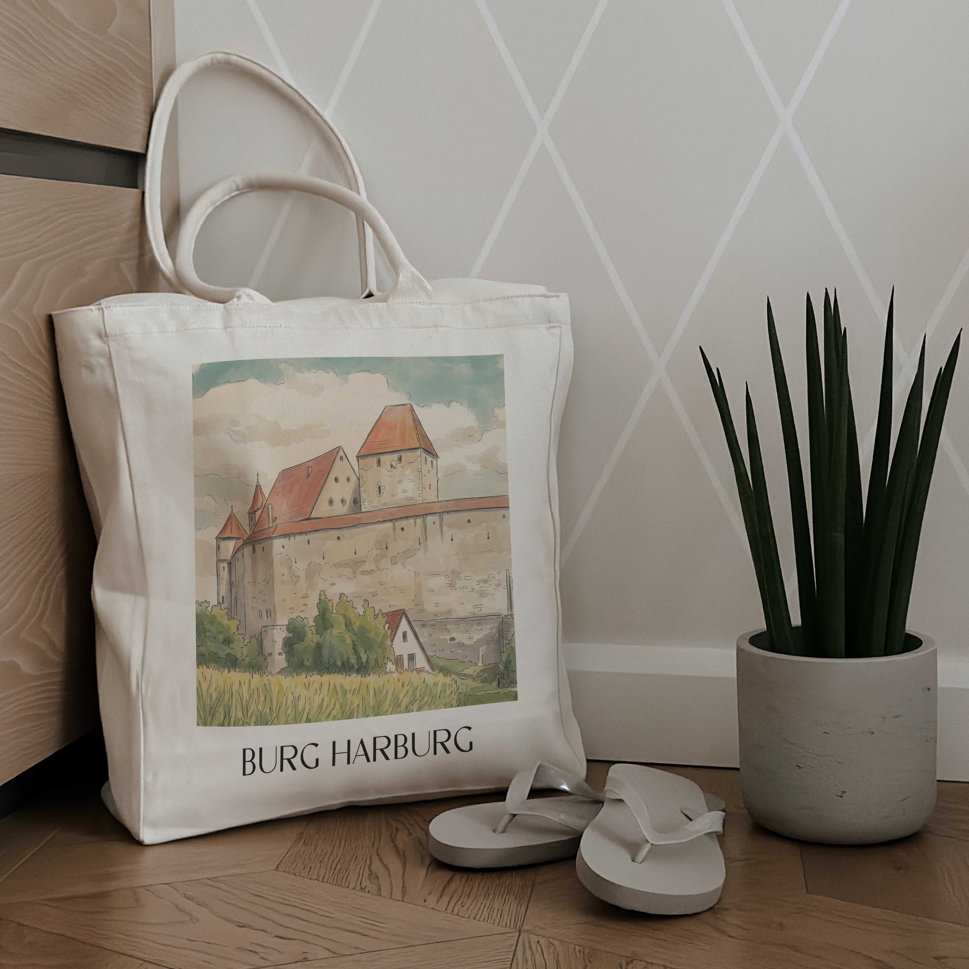 burg-harburg-schwaben-deutschland-einkaufstasche-aquarell