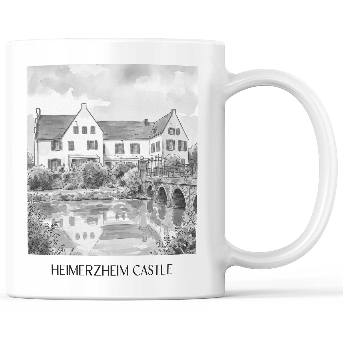 Burg Heimerzheim Kaffeebecher - Rheinland - Deutschland Becher - Kaffeetasse im Aquarell Schwarz-Weiß Stil - favplace
