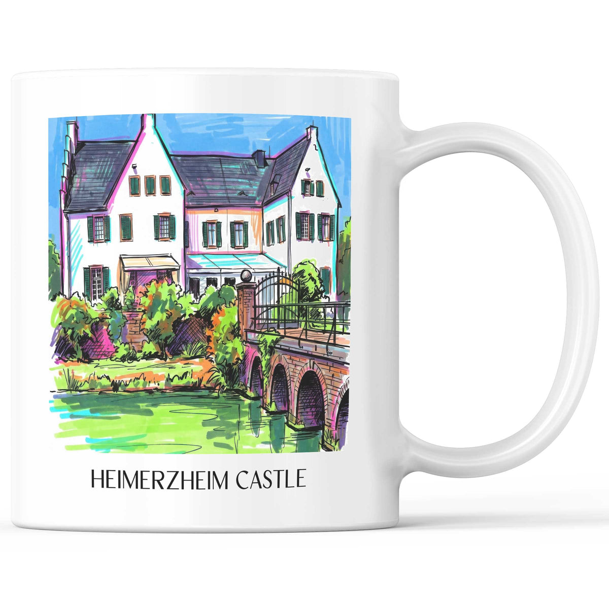 Burg Heimerzheim Kaffeebecher - Rheinland - Deutschland Becher - Kaffeetasse im Tag Graffiti Stil - favplace