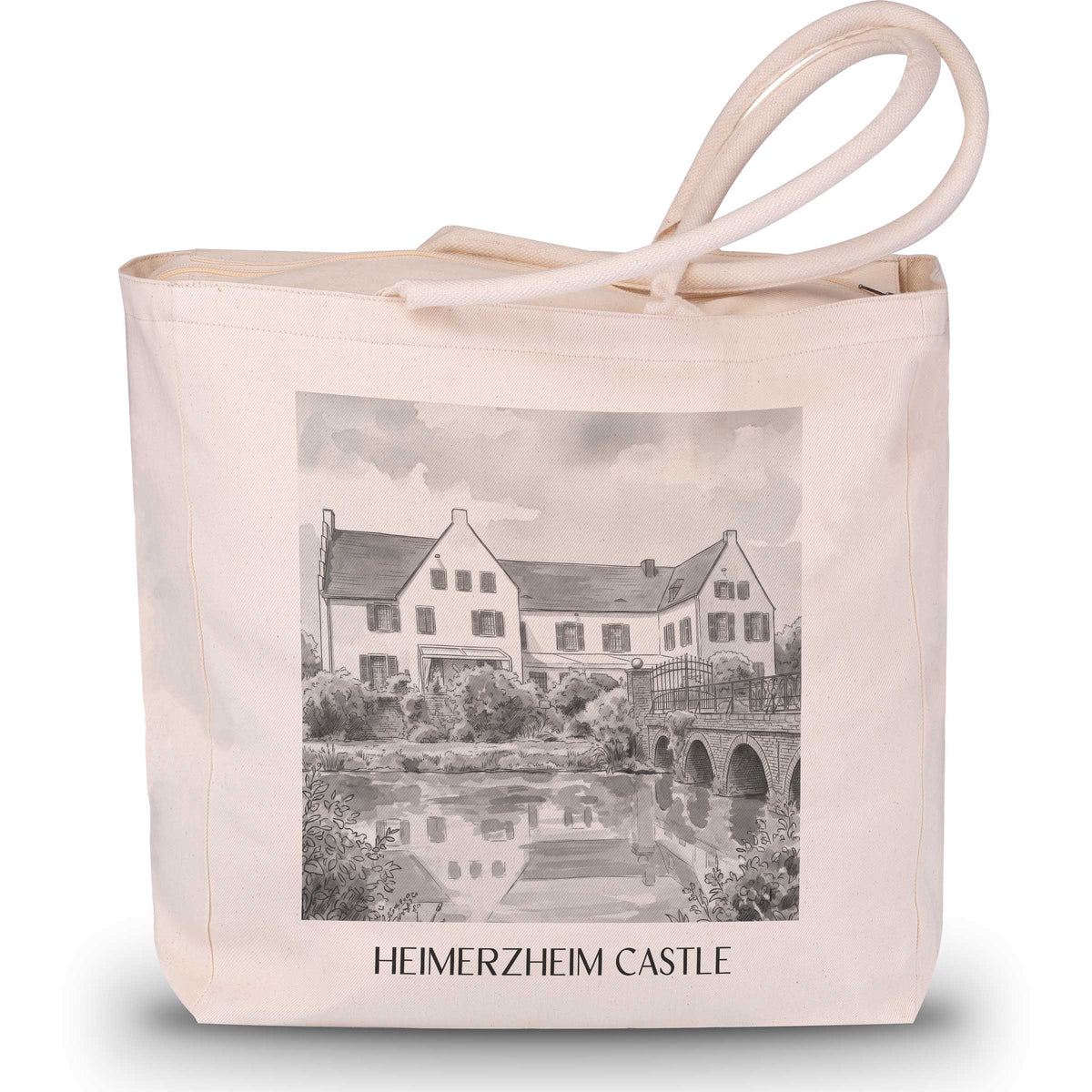 Burg Heimerzheim Shopping Tasche - Rheinland - Deutschland Tote Bag - Einkaufstasche im Aquarell Schwarz-Weiß Stil - favplace