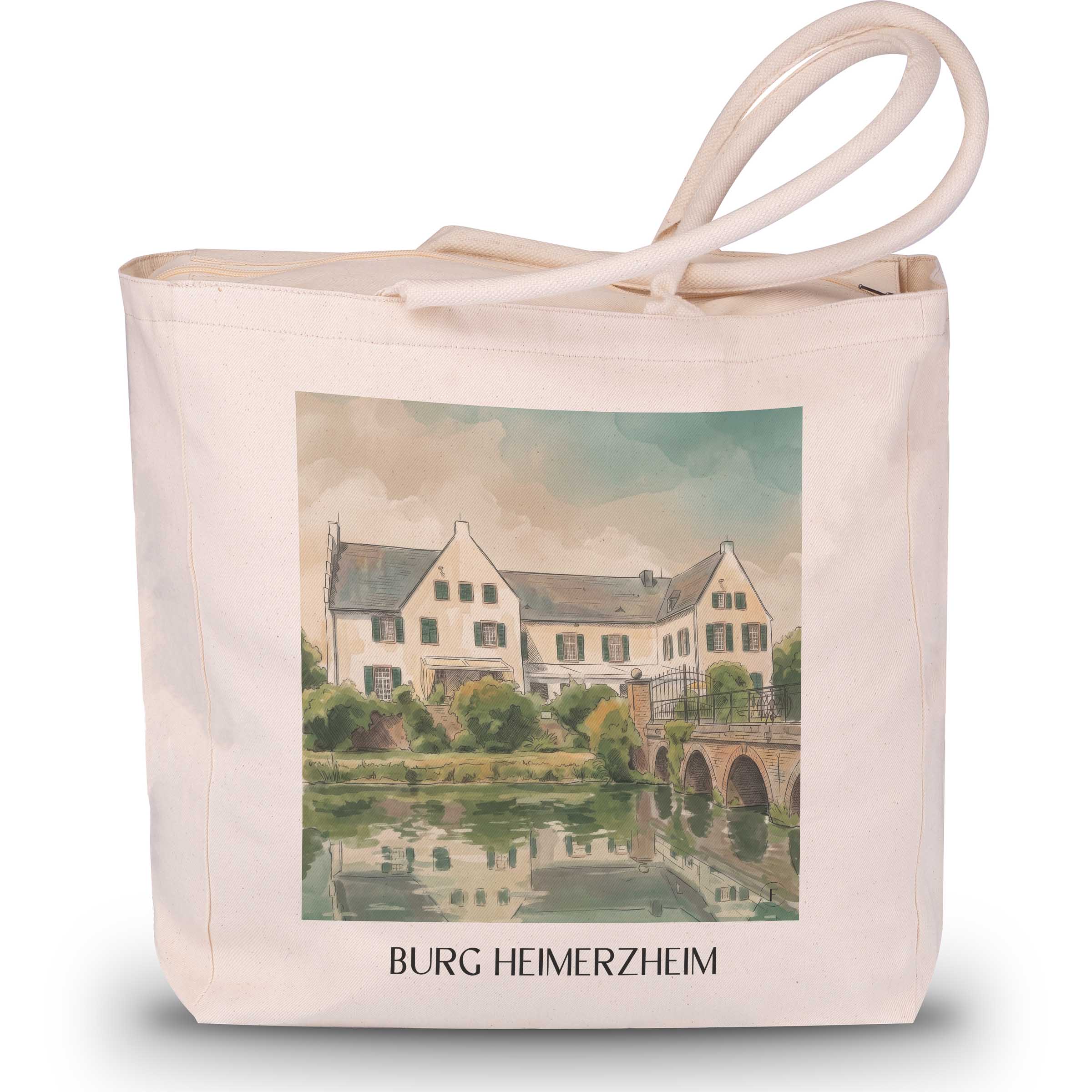 burg-heimerzheim-rheinland-deutschland-einkaufstasche-aquarell
