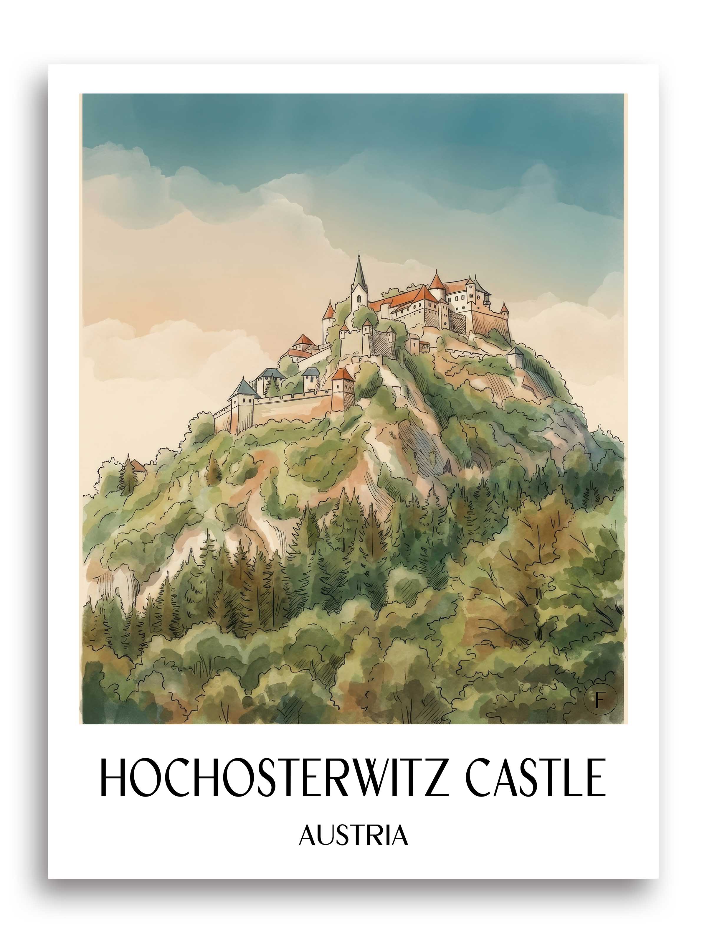 Burg Hochosterwitz Poster - Kärnten - Österreich Kunstdruck - Aquarell von A4 bis A1 - favplace