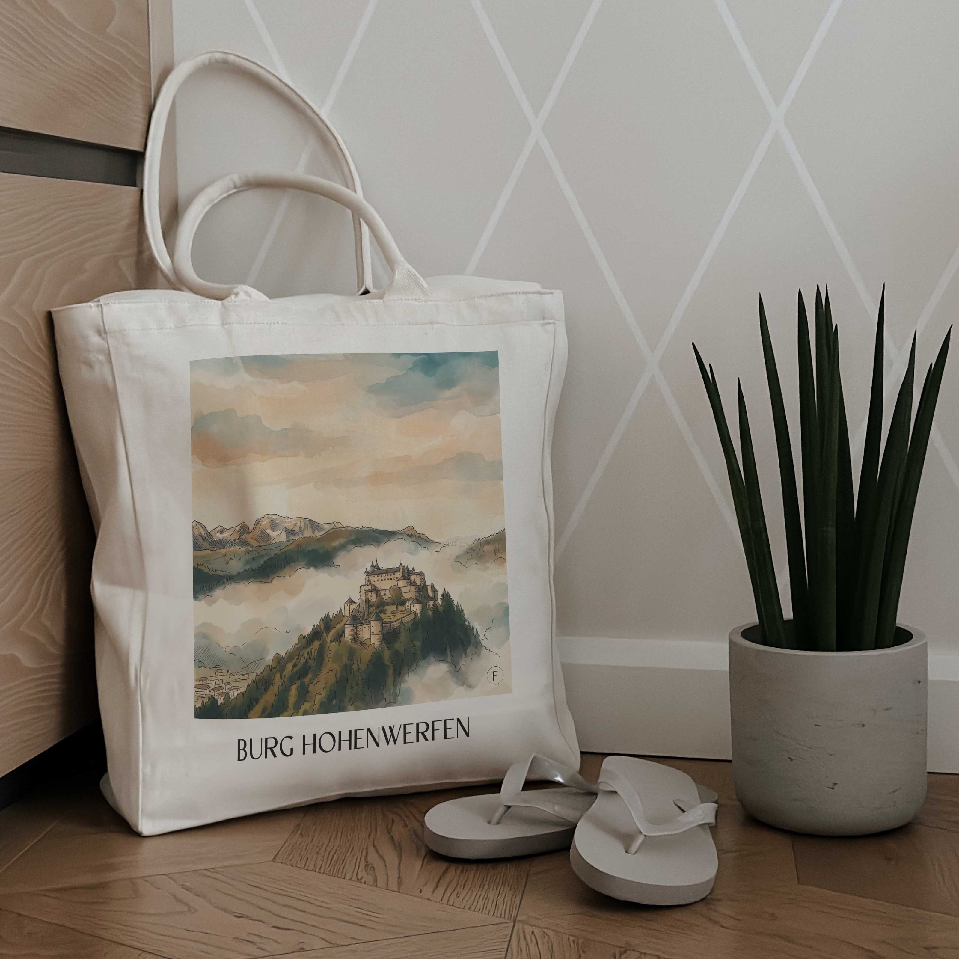 burg-hohenwerfen-österreich-österreich-und-österreich-einkaufstasche-aquarell