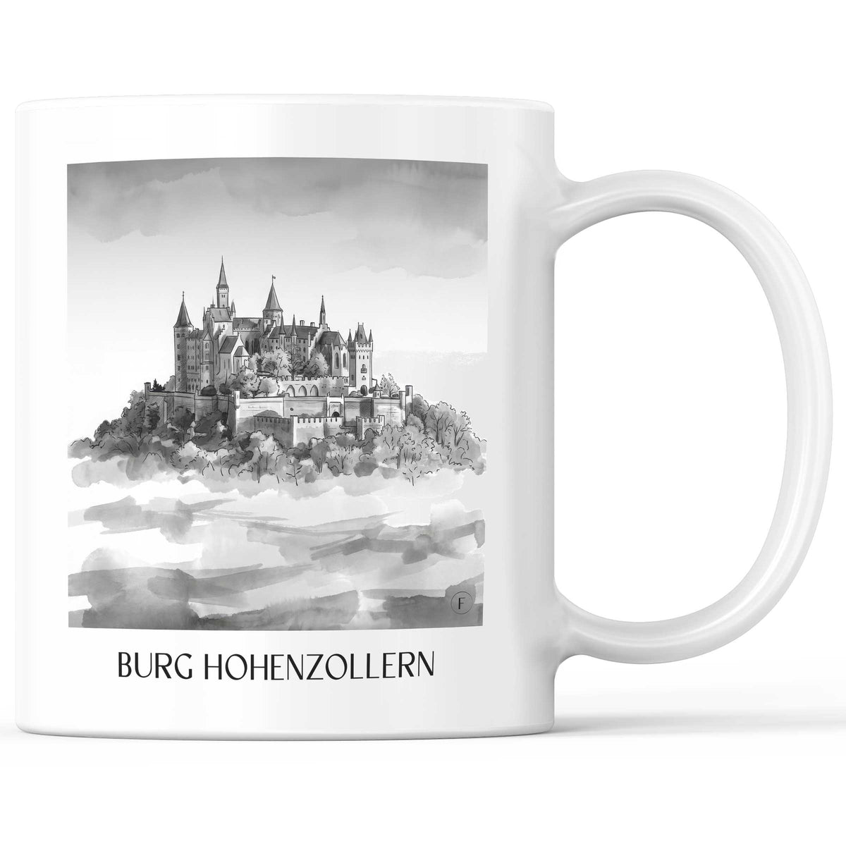 Burg Hohenzollern Kaffeebecher - Schwäbische Alb - Deutschland Becher - Kaffeetasse im Aquarell Schwarz-Weiß Stil - favplace