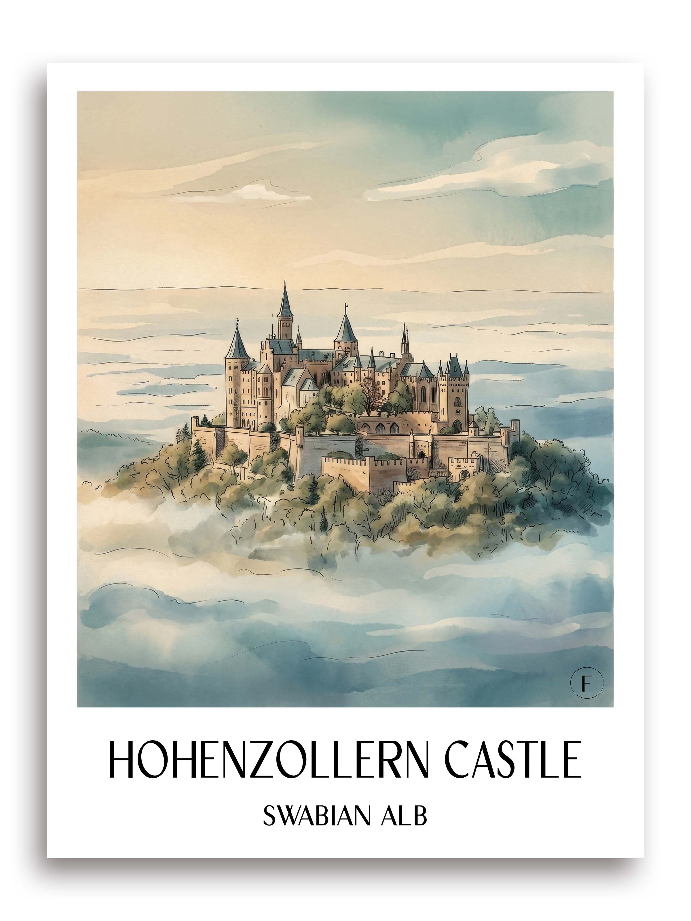 Burg Hohenzollern Poster - Schwäbische Alb - Deutschland Kunstdruck - Aquarell von A4 bis A1 - favplace