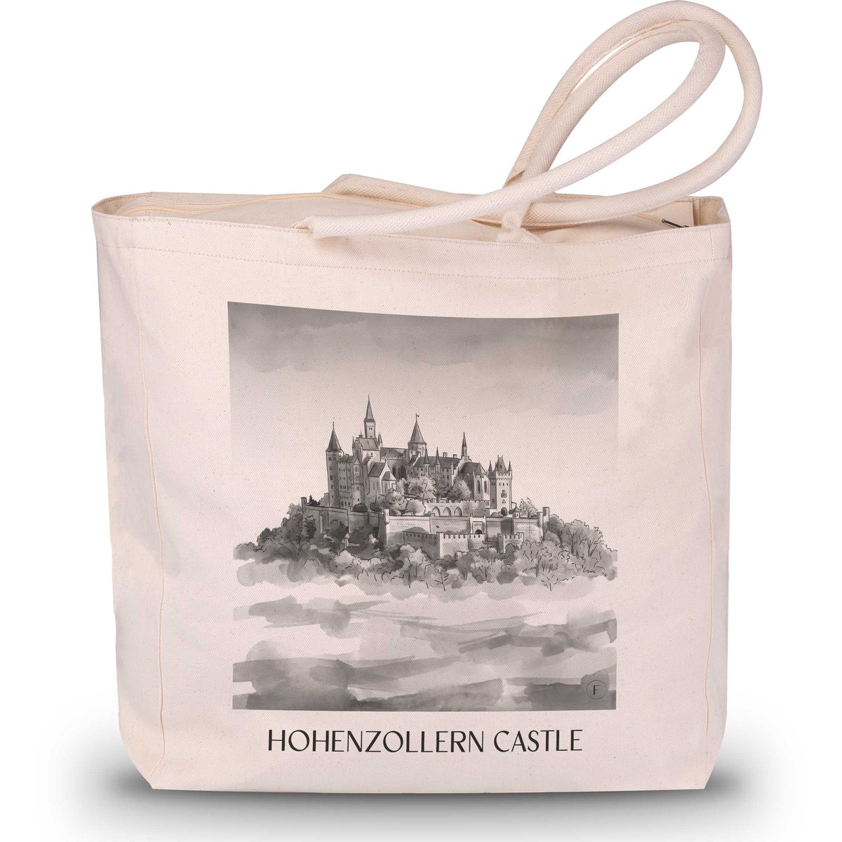 Burg Hohenzollern Shopping Tasche - Schwäbische Alb - Deutschland Tote Bag - Einkaufstasche im Aquarell Schwarz-Weiß Stil - favplace