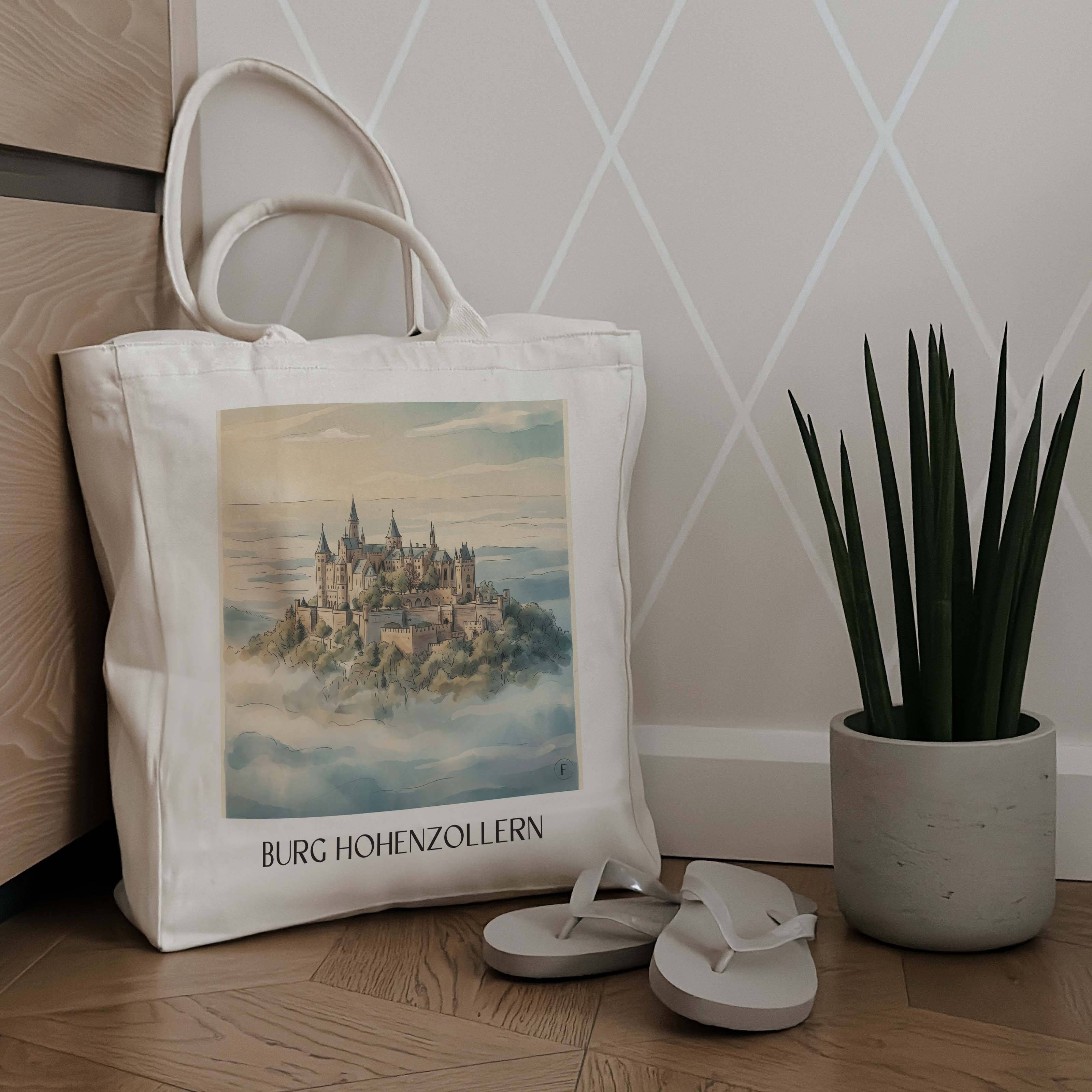 burg-hohenzollern-schwäbische-alb-deutschland-einkaufstasche-aquarell
