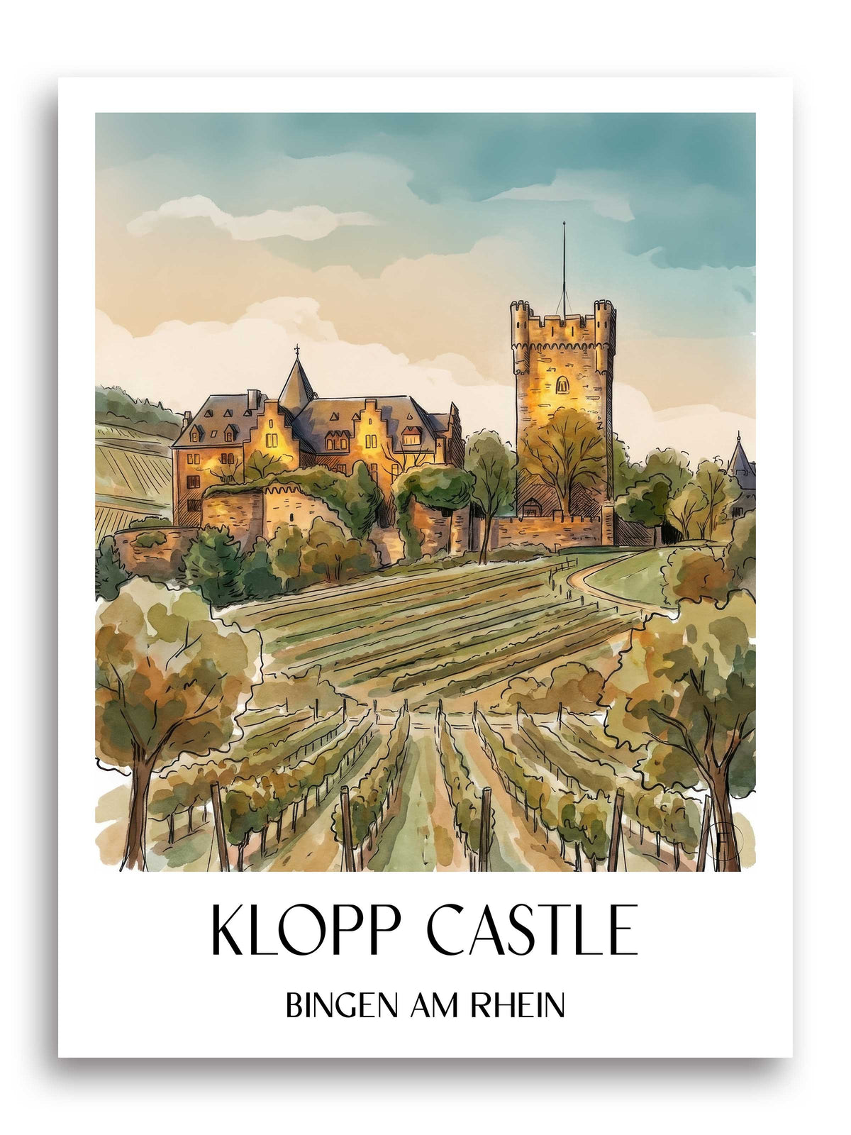Burg Klopp Poster - Bingen am Rhein - Deutschland Kunstdruck - Aquarell von A4 bis A1 - favplace