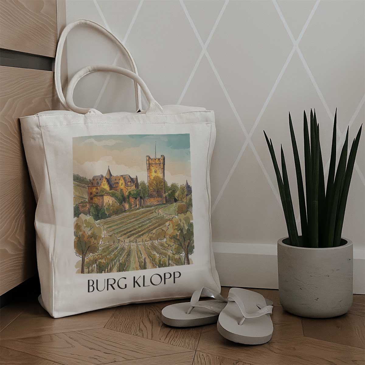 burg-klopp-bingen-am-rhein-deutschland-einkaufstasche-aquarell