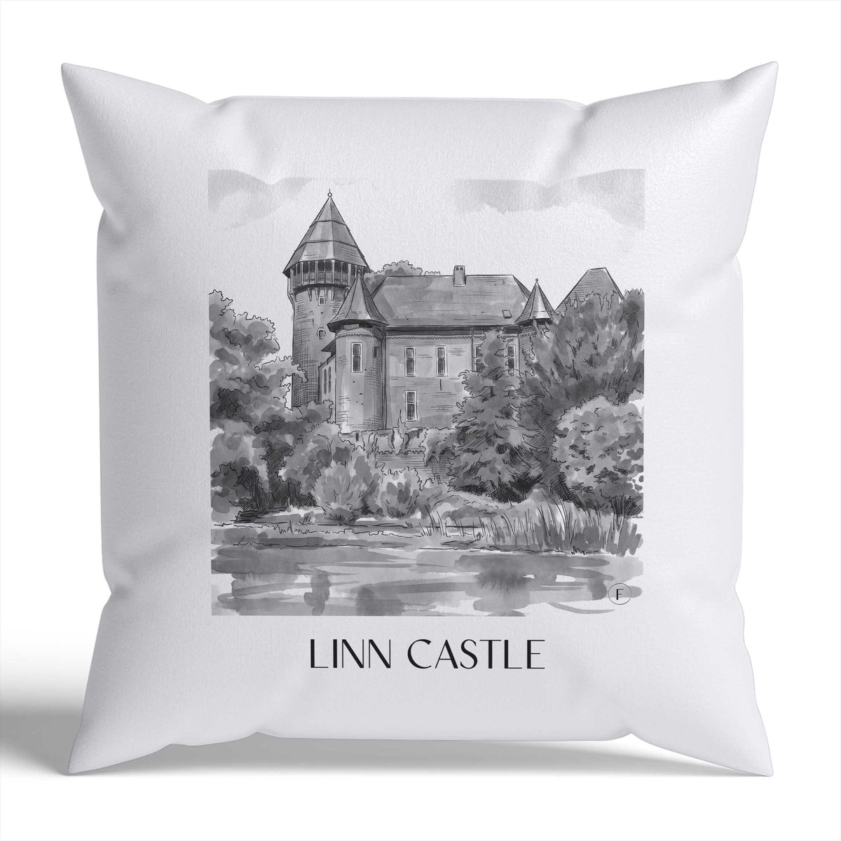 Burg Linn Kissenhülle - Zierkissen Bezug - Krefeld - Deutschland Kissen bzw. Kissenbezug im Aquarell Schwarz-Weiß Stil - favplace