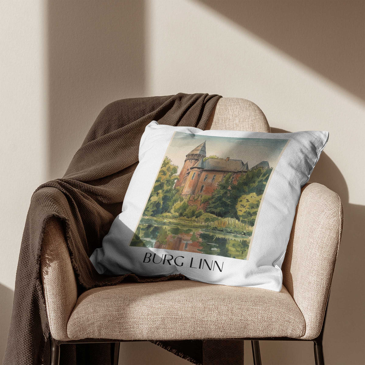 burg-linn-krefeld-deutschland-kissenbezug-aquarell