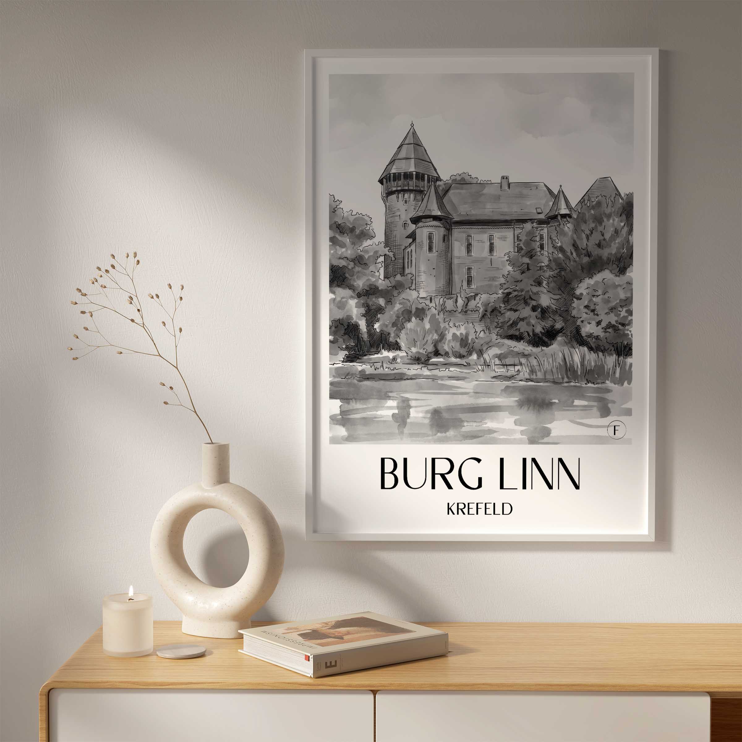burg-linn-krefeld-deutschland-poster-aquarell-schwarz-weiss
