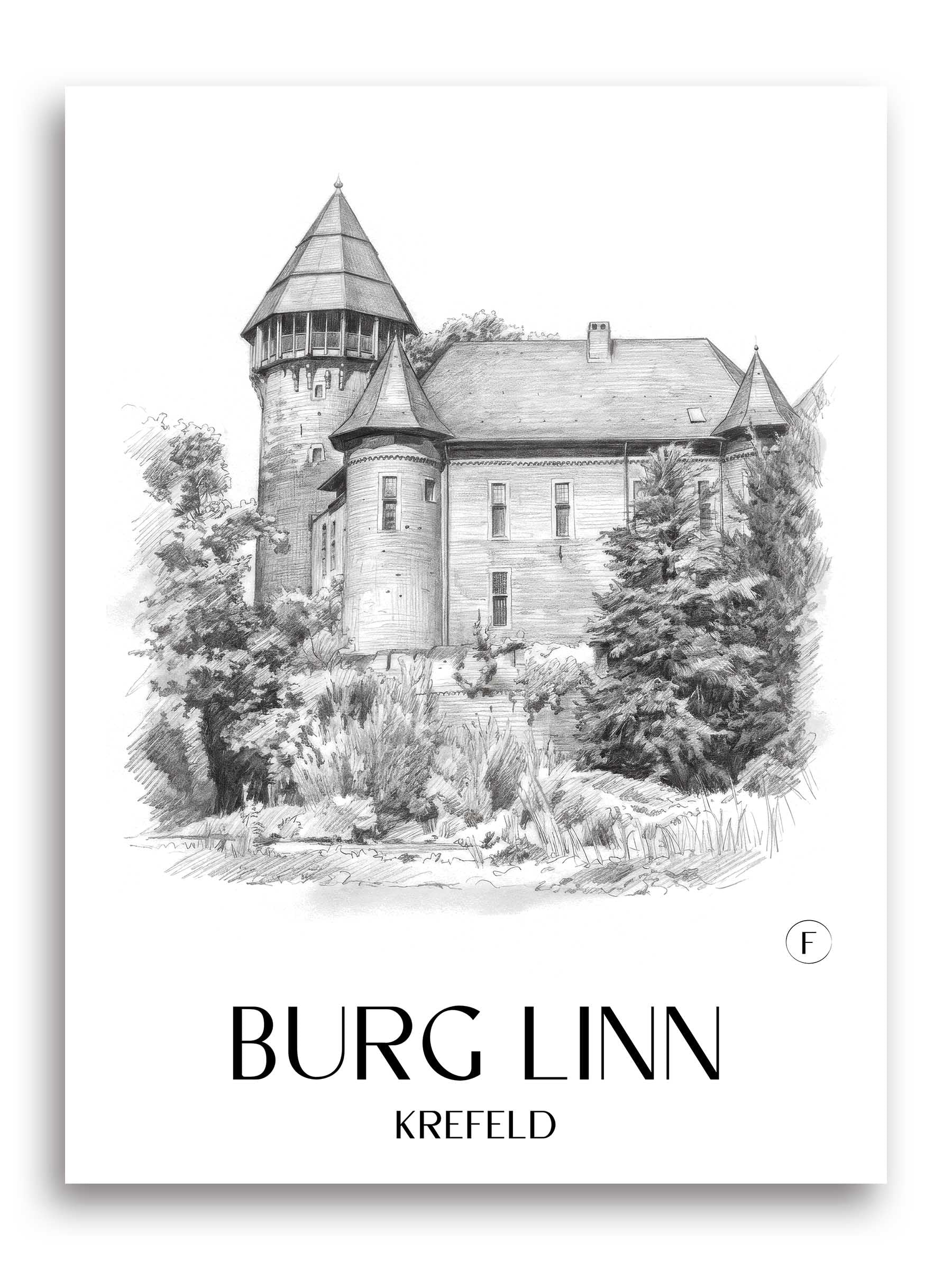burg-linn-krefeld-deutschland-poster-bleistift-zeichnung-drawing