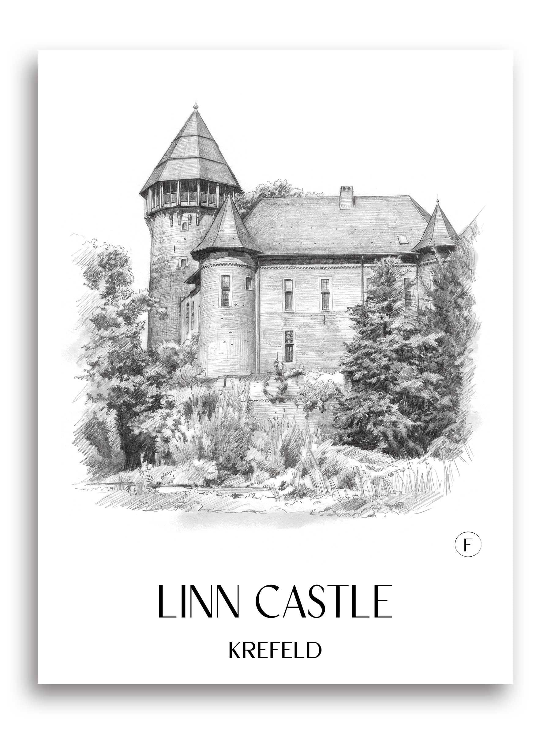Burg Linn Poster - Krefeld - Deutschland Kunstdruck - Zeichnung von A4 bis A1
