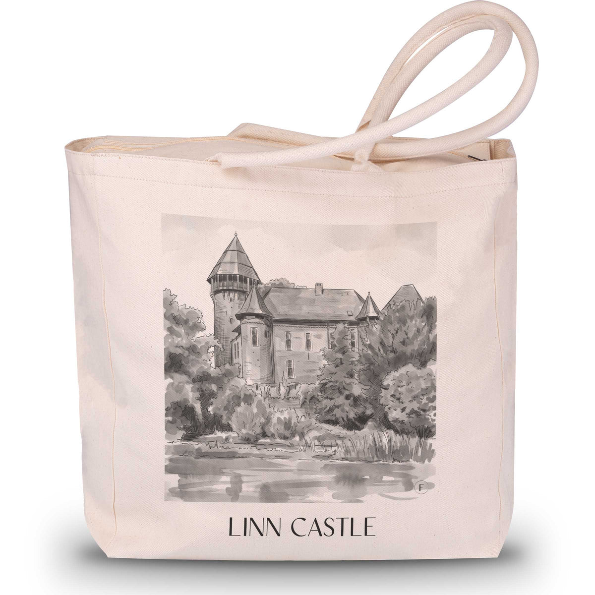Burg Linn Shopping Tasche - Krefeld - Deutschland Tote Bag - Einkaufstasche im Aquarell Schwarz-Weiß Stil - favplace
