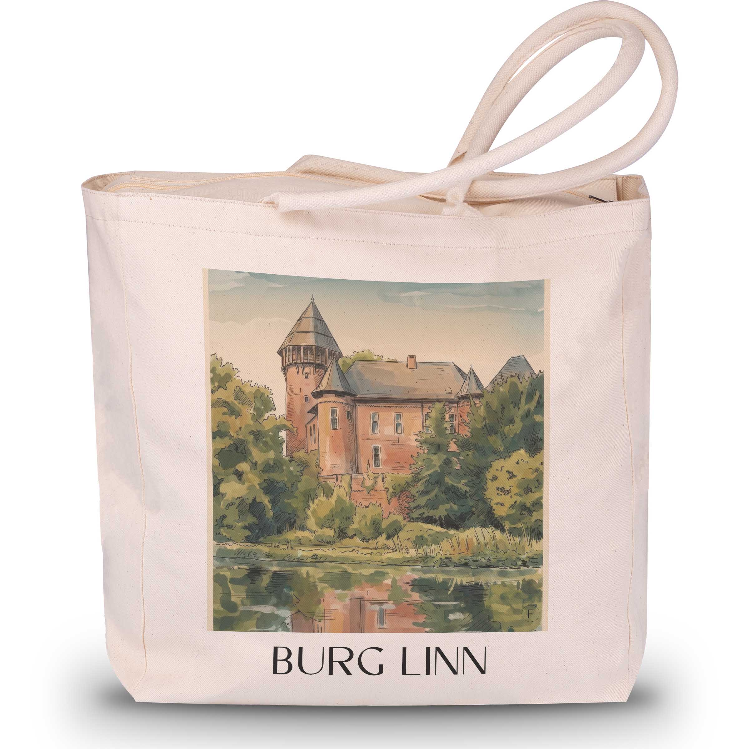 burg-linn-krefeld-deutschland-einkaufstasche-aquarell