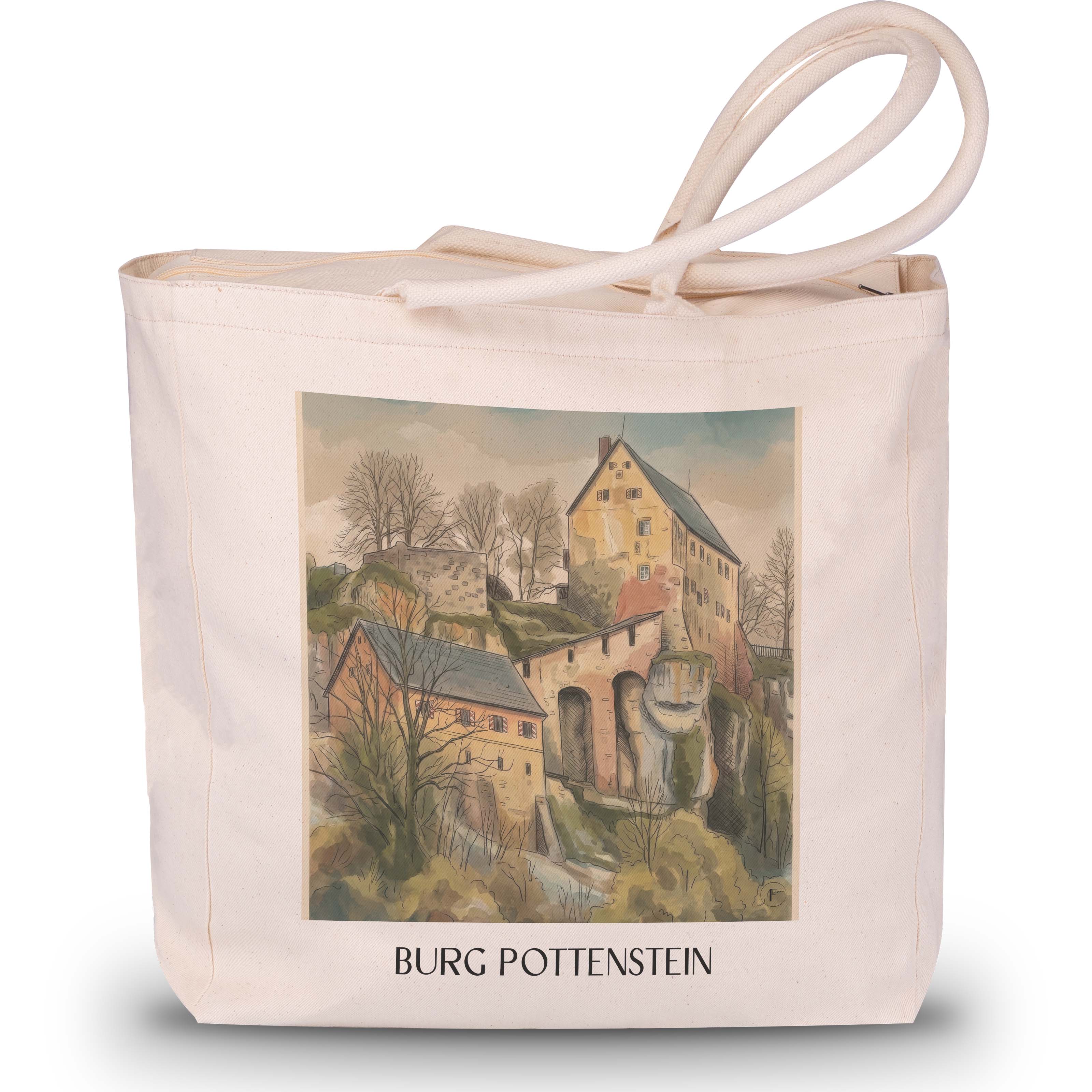 burg-pottenstein-deutschland-einkaufstasche-aquarell