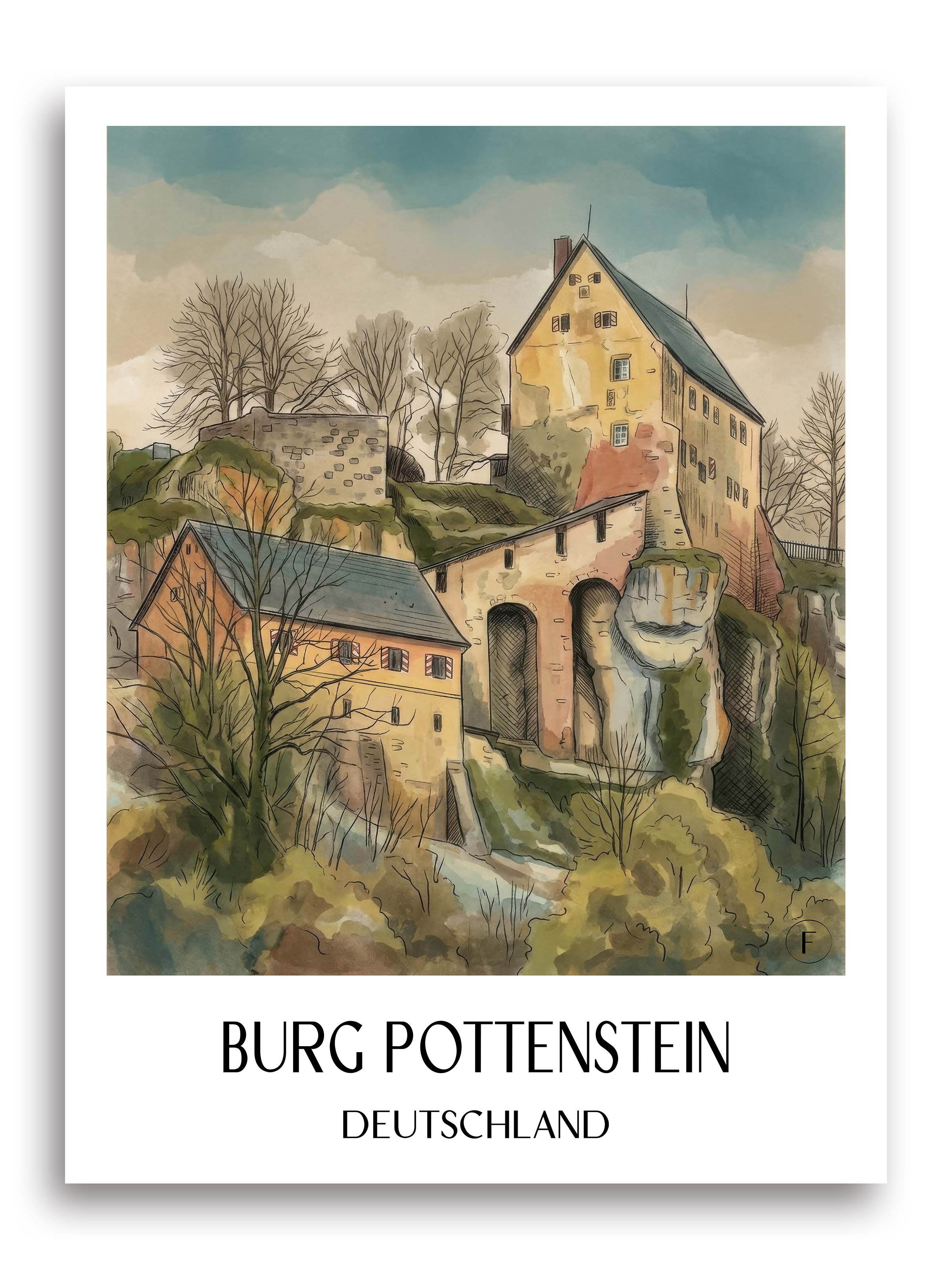 burg-pottenstein-deutschland-poster-aquarell