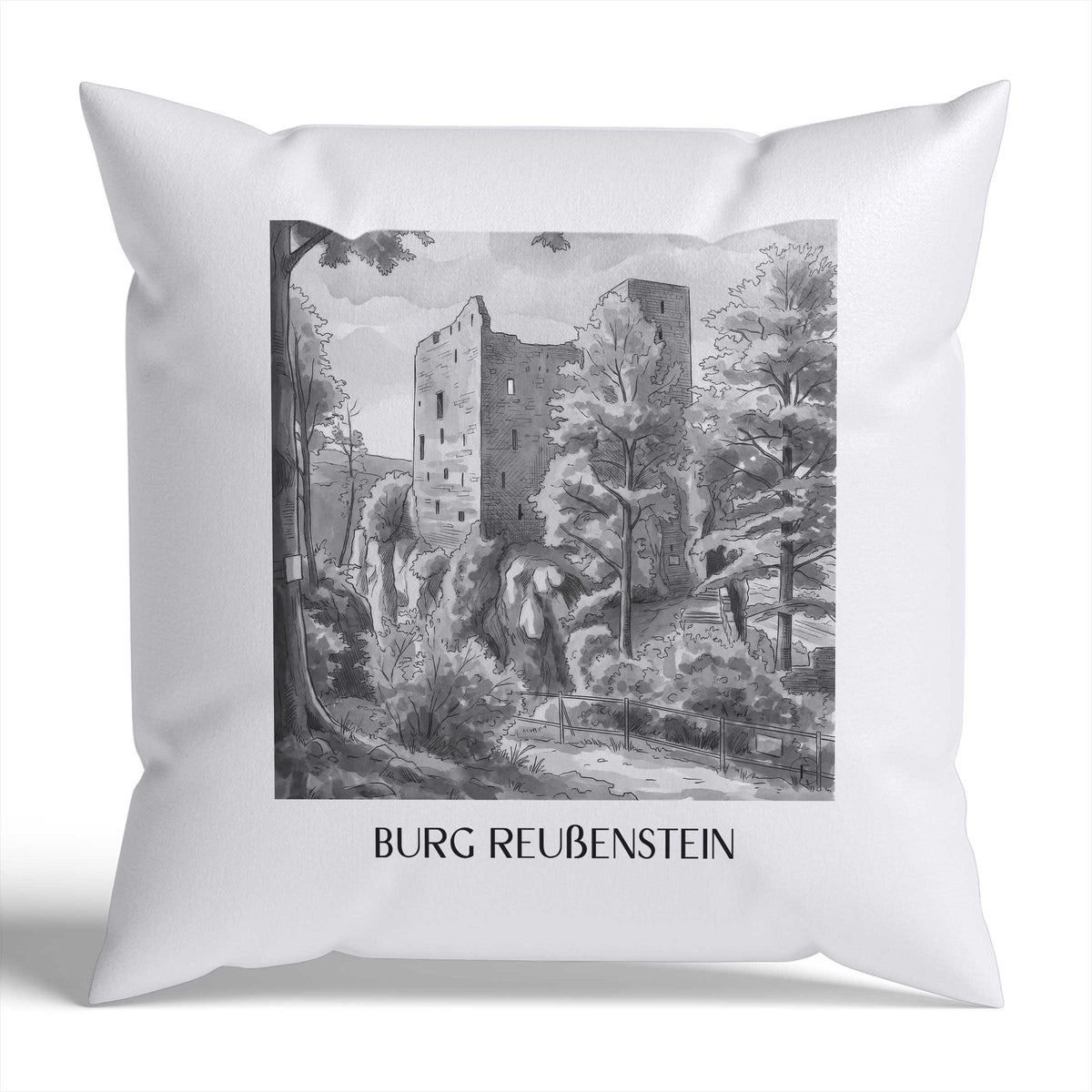 burg-reußenstein-schwäbische-alb-deutschland-kissenbezug-aquarell-schwarz-weiss