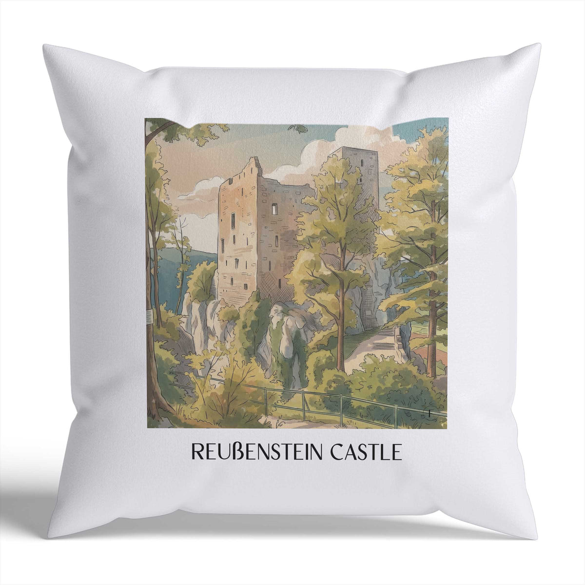 Burg Reußenstein Kissenhülle - Zierkissen Bezug - Schwäbische Alb - Deutschland Kissen bzw. Kissenbezug im Aquarell Stil - favplace