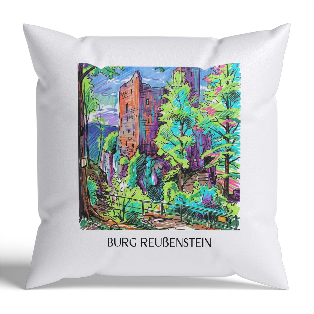 burg-reußenstein-schwäbische-alb-deutschland-kissenbezug-graffiti