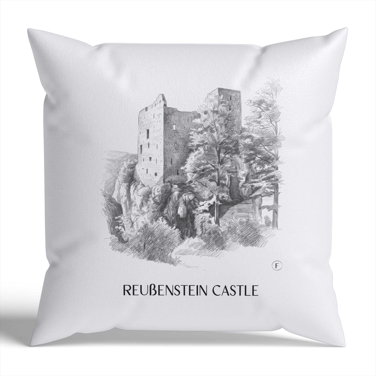 Burg Reußenstein Kissenhülle - Zierkissen Bezug - Schwäbische Alb - Deutschland Kissen bzw. Kissenbezug im Zeichnung Stil - favplace