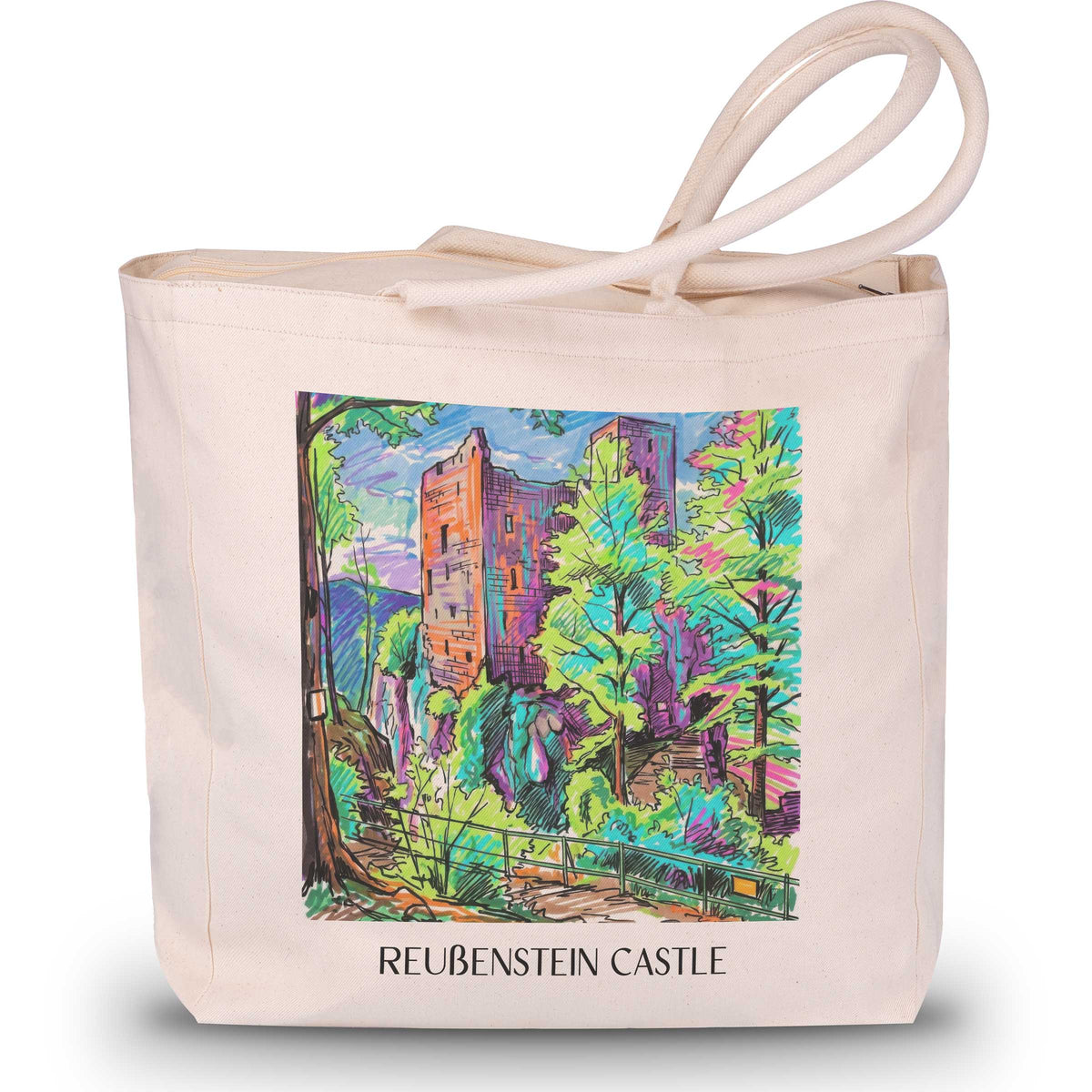 Burg Reußenstein Shopping Tasche - Schwäbische Alb - Deutschland Tote Bag - Einkaufstasche im Tag Graffiti Stil - favplace