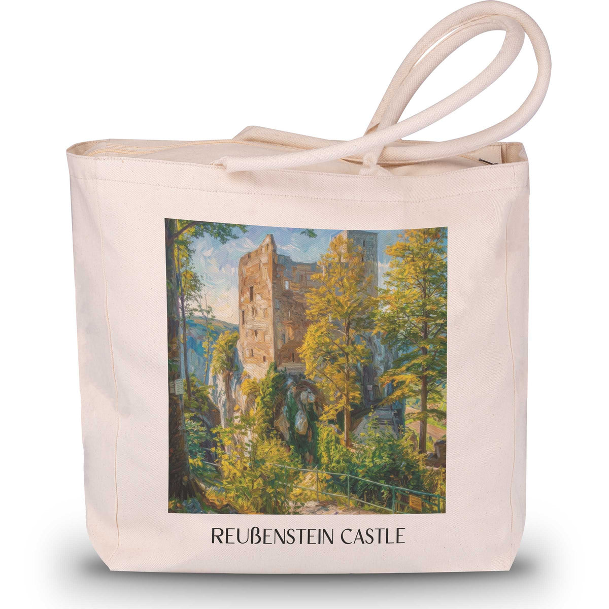 Burg Reußenstein Shopping Tasche - Schwäbische Alb - Deutschland Tote Bag - Einkaufstasche im Ölgemälde Stil - favplace