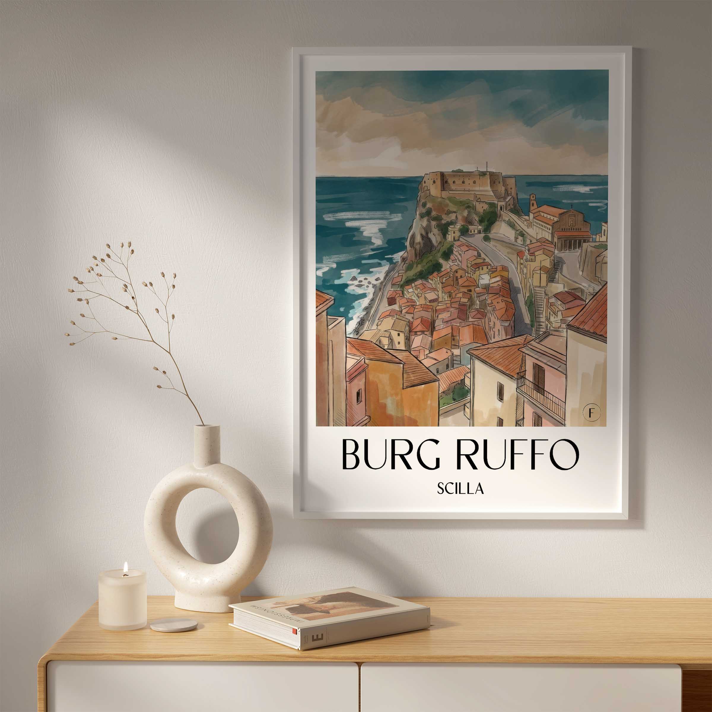 burg-ruffo-scilla-italien-poster-aquarell